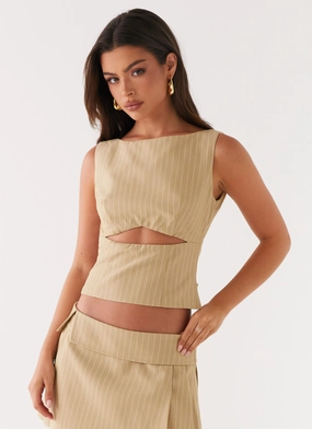 Miki Top - Beige Stripe Durable Blend Lightweight Design