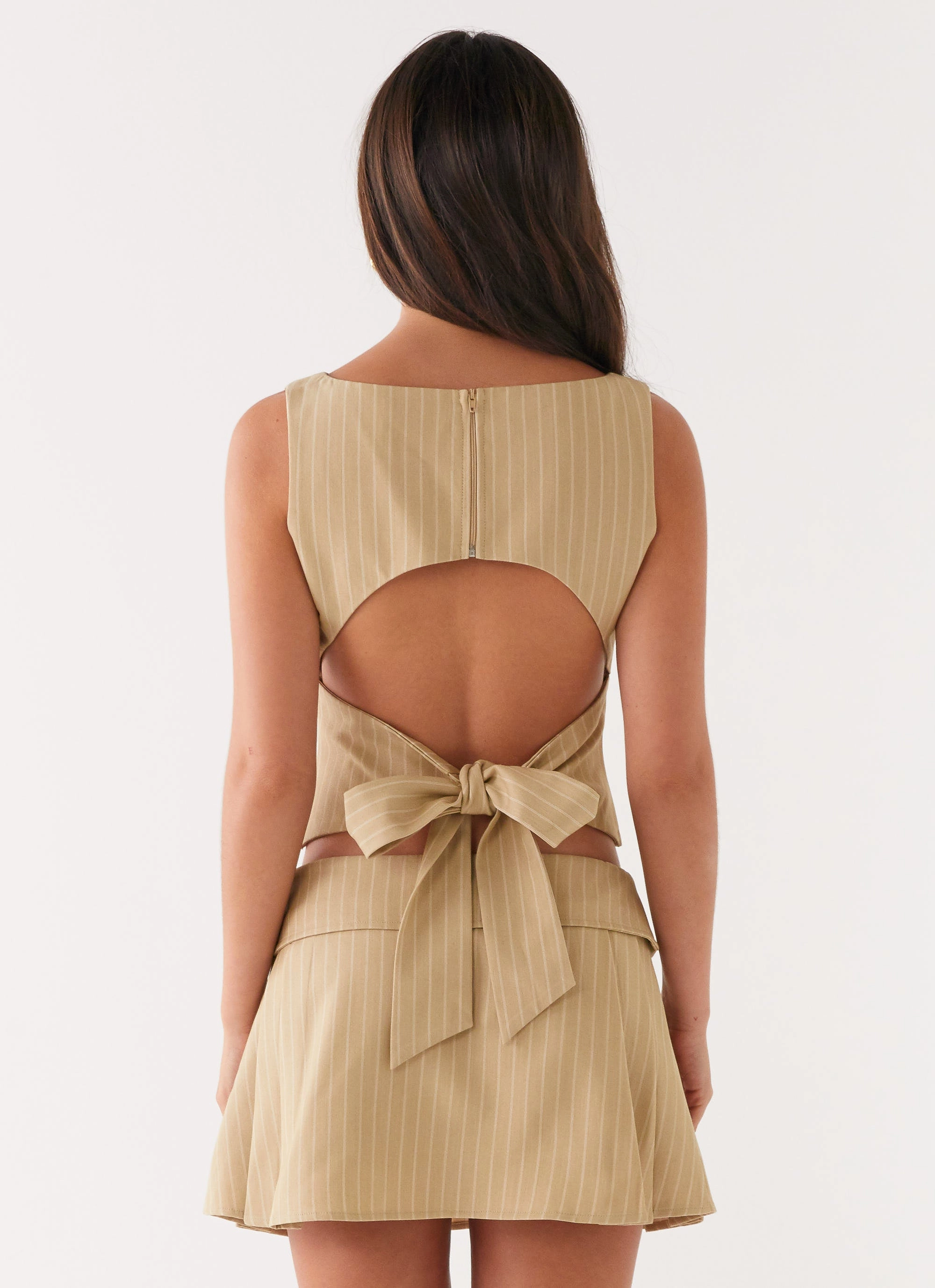 Flatlock Seam Interlock Knit Miki Top - Beige Stripe