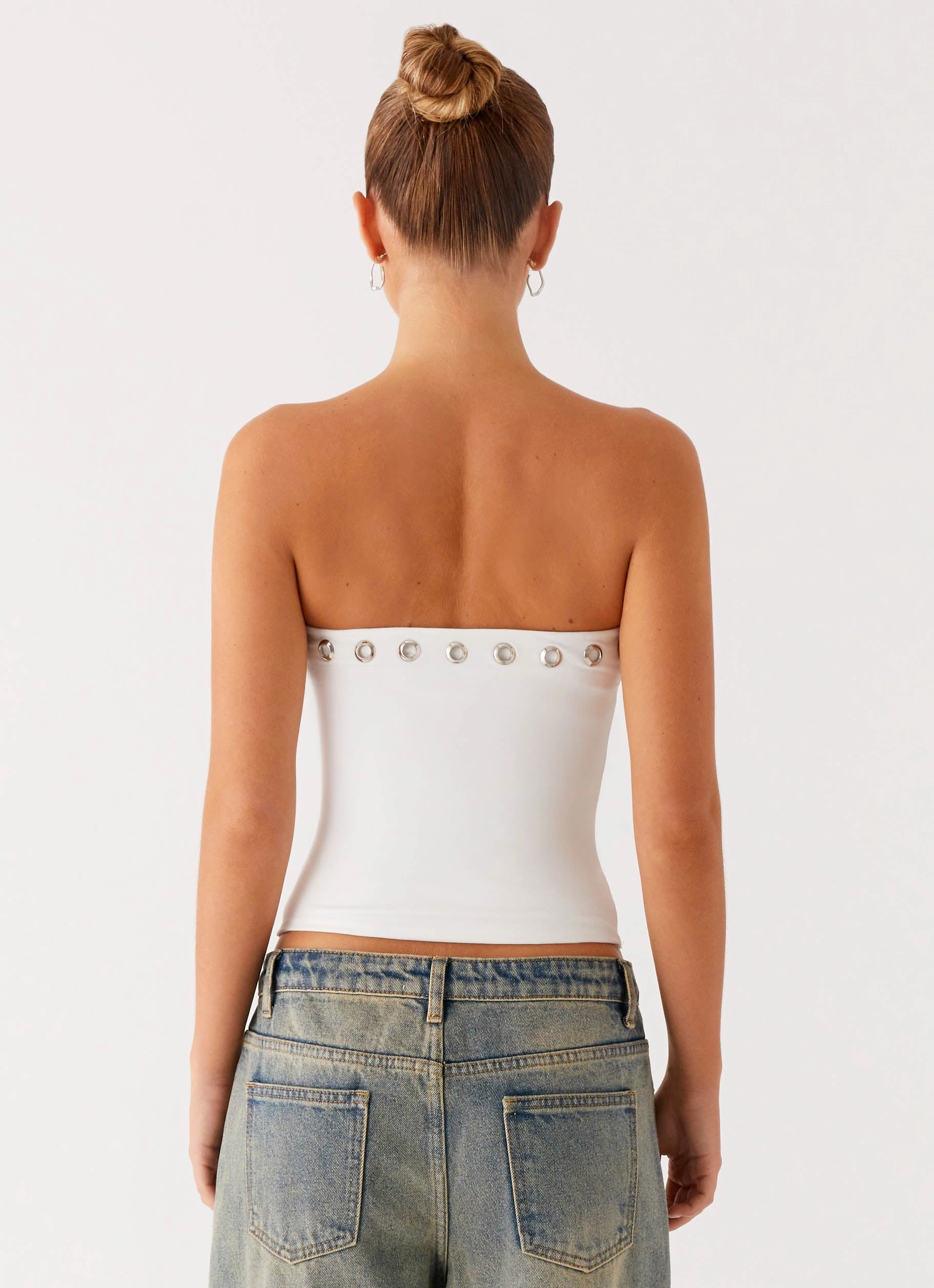 HighNeckline Stretch Technology Miku Eyelet Strapless Top - White