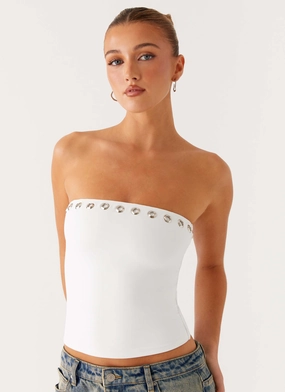 Miku Eyelet Strapless Top - White Breathable Material ReflectiveTrims