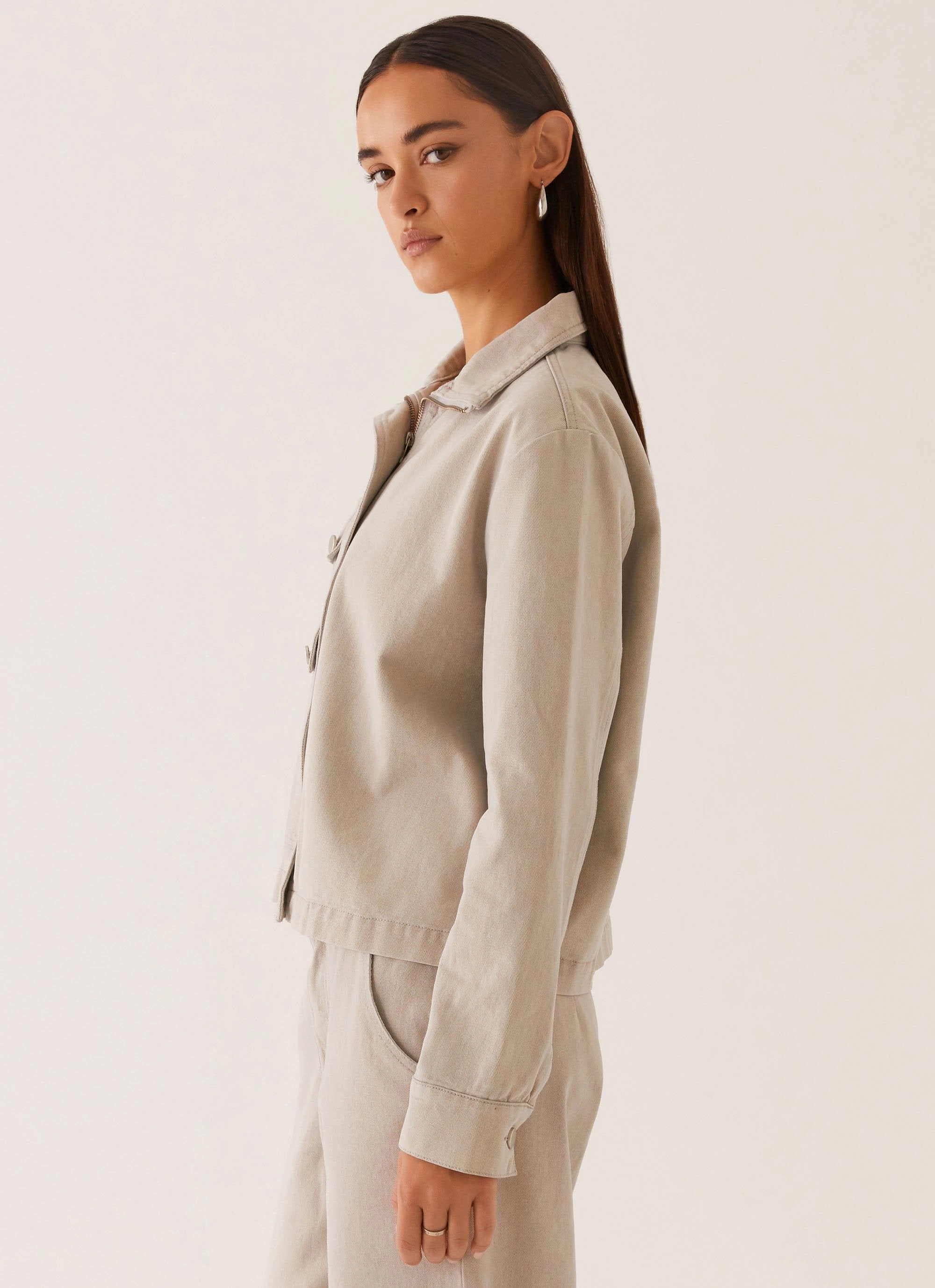Waterproof Stitch Details Milani Denim Jacket - Grey