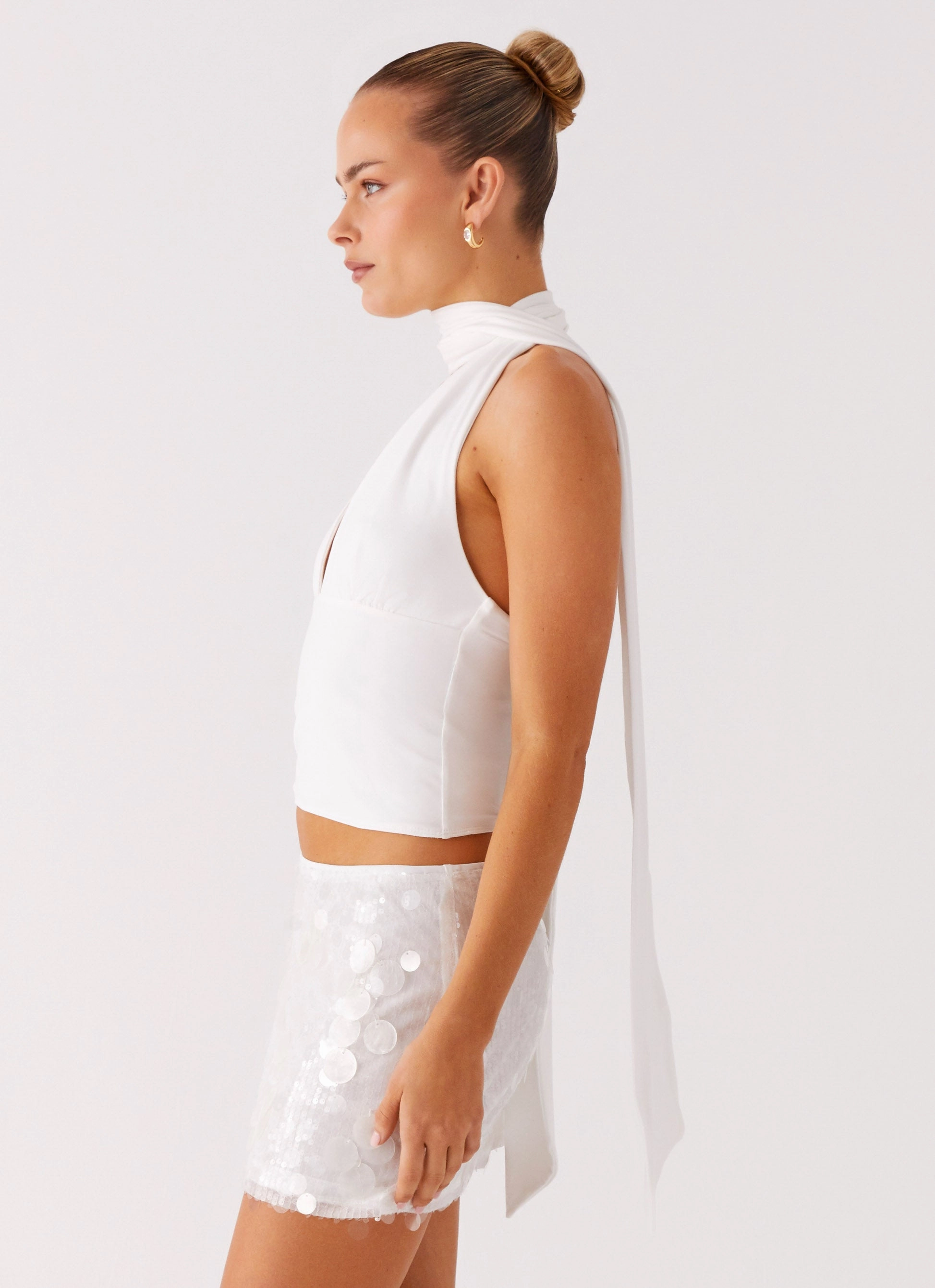 Milos Scarf Halter Neck Top - White FadeResistant Dye