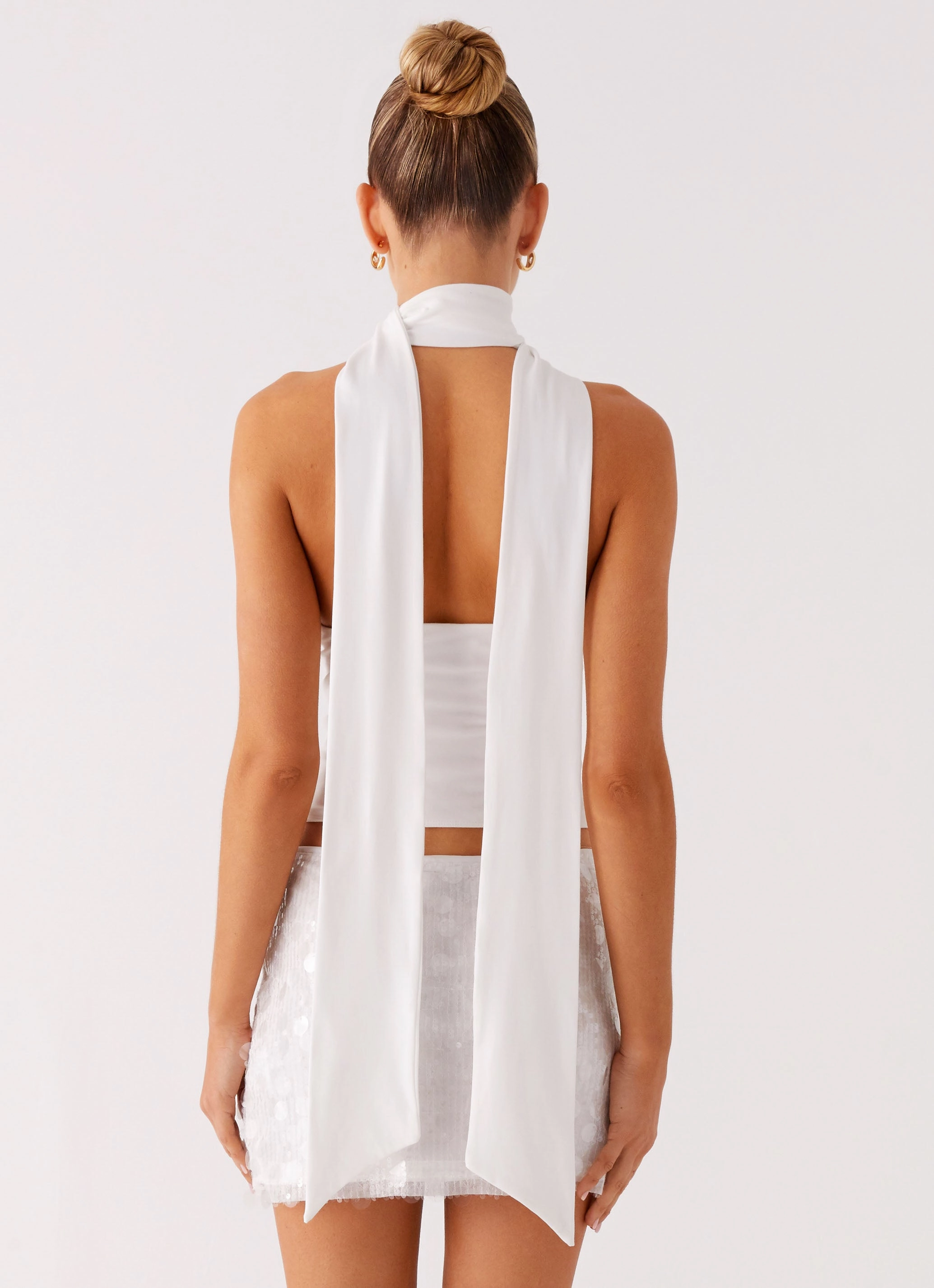 Milos Scarf Halter Neck Top - White Loose cut Anti Slip Shoulder Padding
