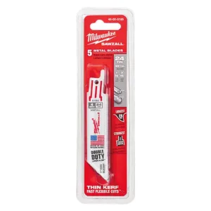Milwaukee 48005185 5 Pack 100mm 24TPI Thin Kerf SAWZALL Reciprocating Saw Blades