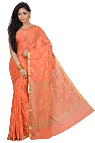 Mimosa Women's Traditional Chiffon Silk Saree Kanjivaram Style With Blouse Color:Peach(3354-2004-CF-PEACH )