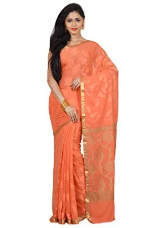 Mimosa Women's Traditional Chiffon Silk Saree Kanjivaram Style With Blouse Color:Peach(3354-2004-CF-PEACH )