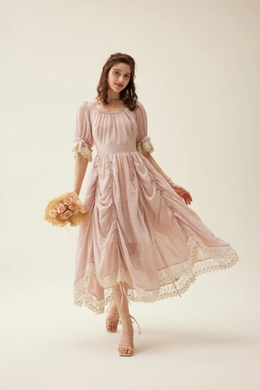 Elowen 27 | Lace Linen dress gown ( 2 way to wear ) Cozy Casual Anti Pilling Treatment