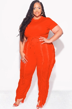 Final Sale Plus Size 2pc Tassel Pant Set in Orange Pull-on style Layered Wear