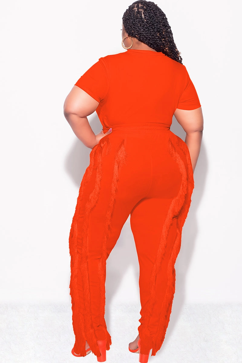 Final Sale Plus Size 2pc Tassel Pant Set in Orange Utility Style