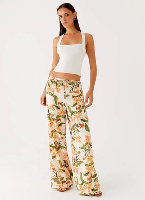 Active Flex Dalida Linen Pants - Floral Print