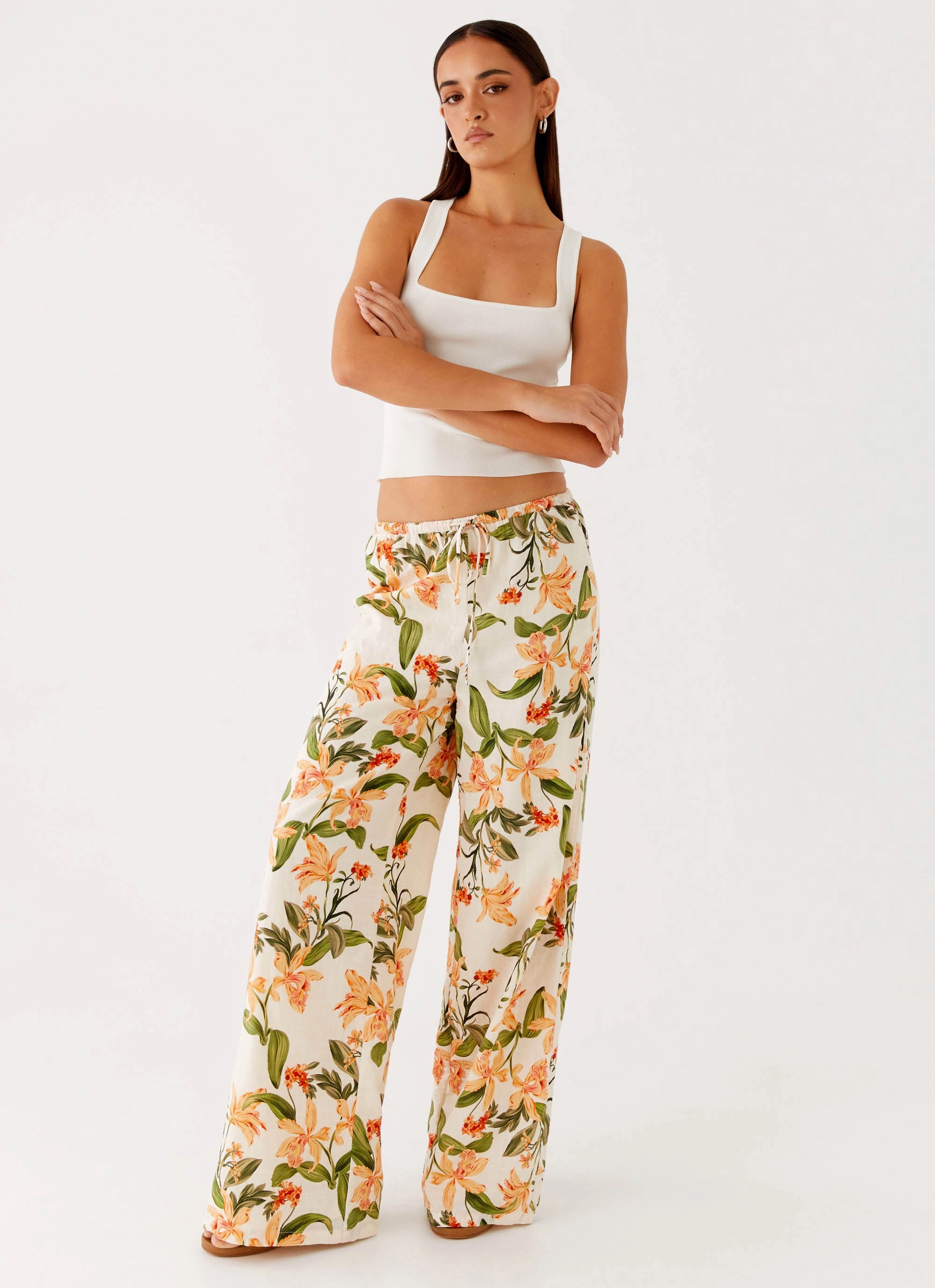 Dalida Linen Pants - Floral Print Move Freely Simple Utility