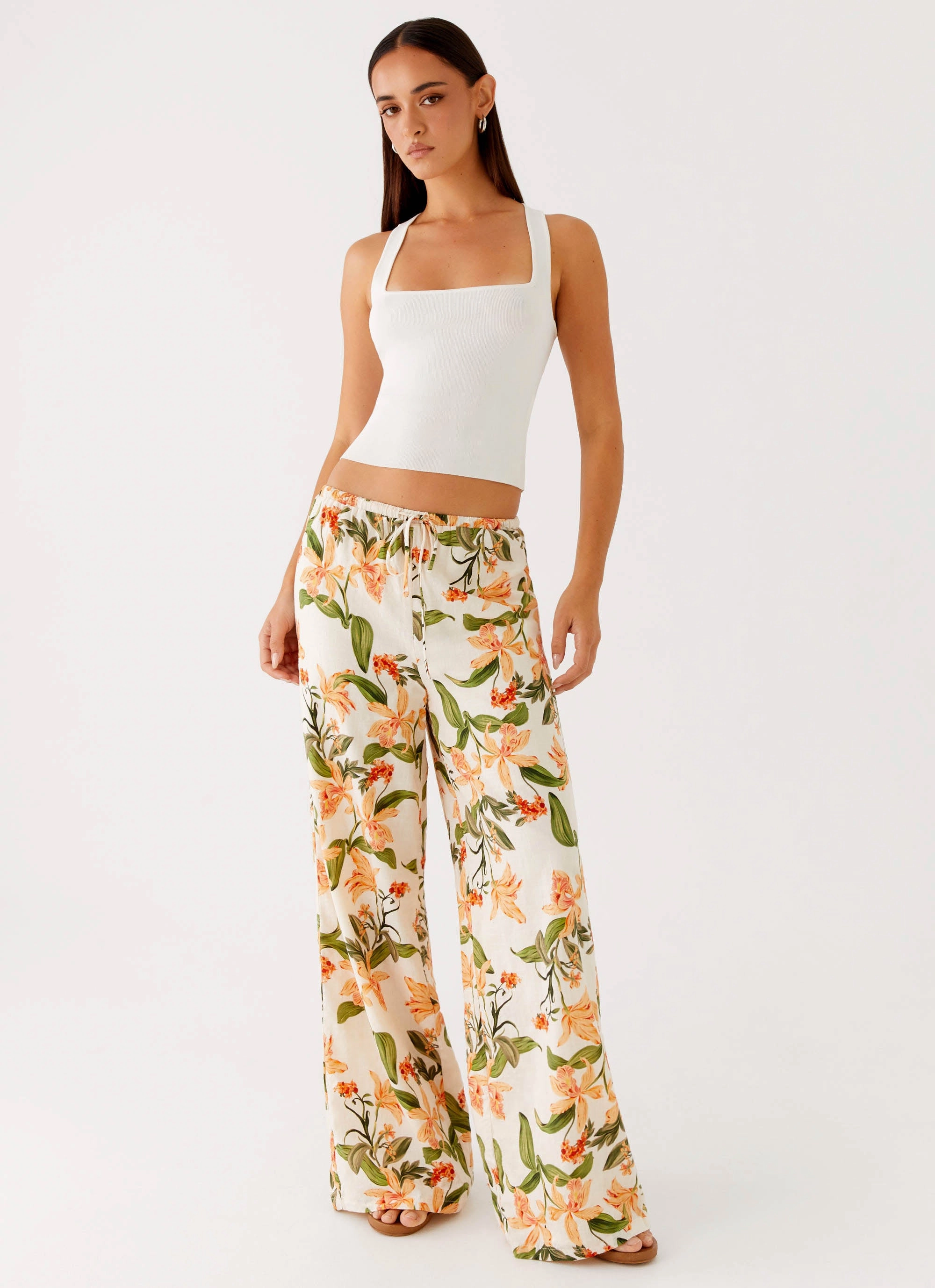 Active Flex Dalida Linen Pants - Floral Print