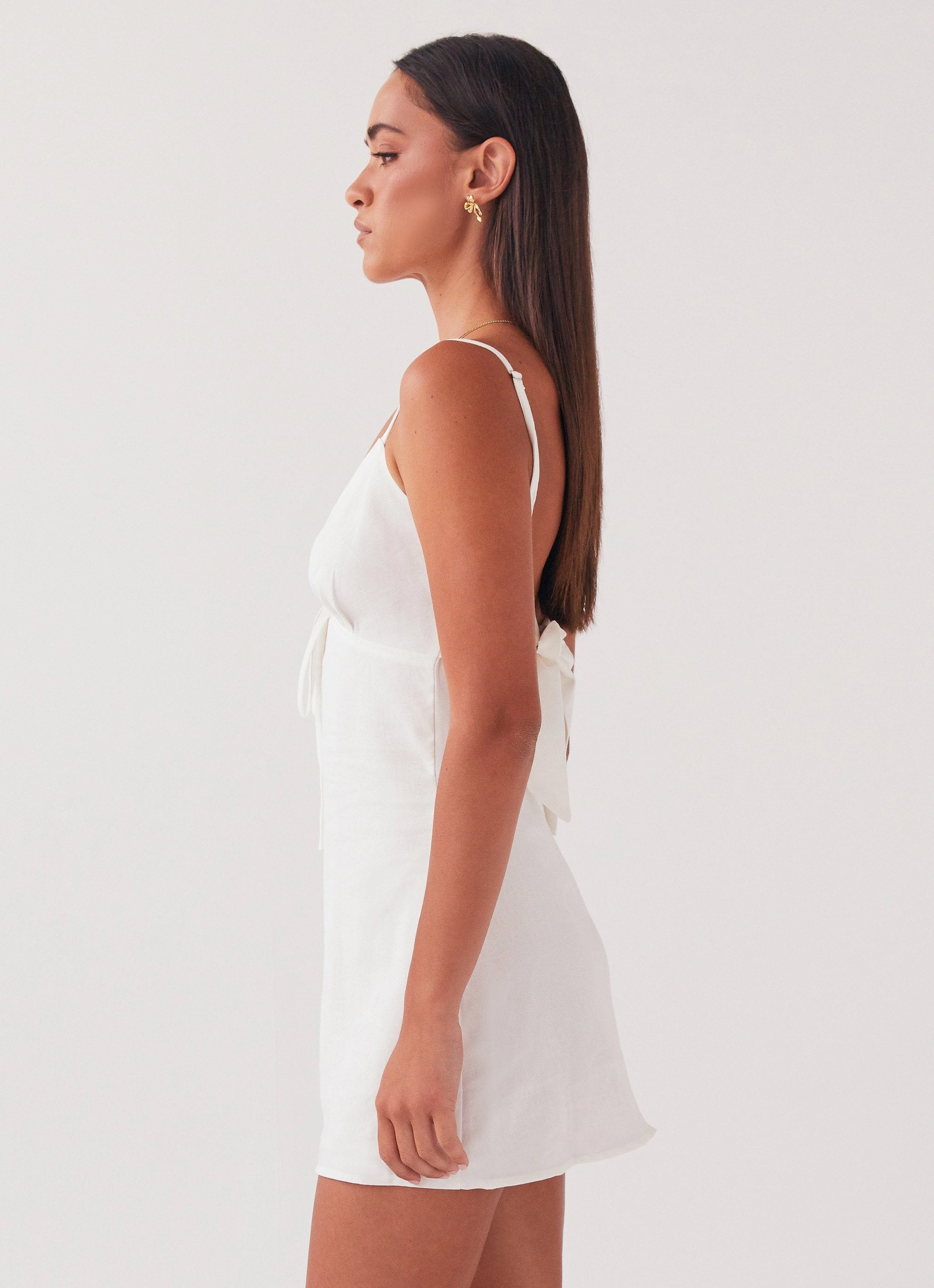 Flora Linen Mini Dress - White Art Soul Back-Zip