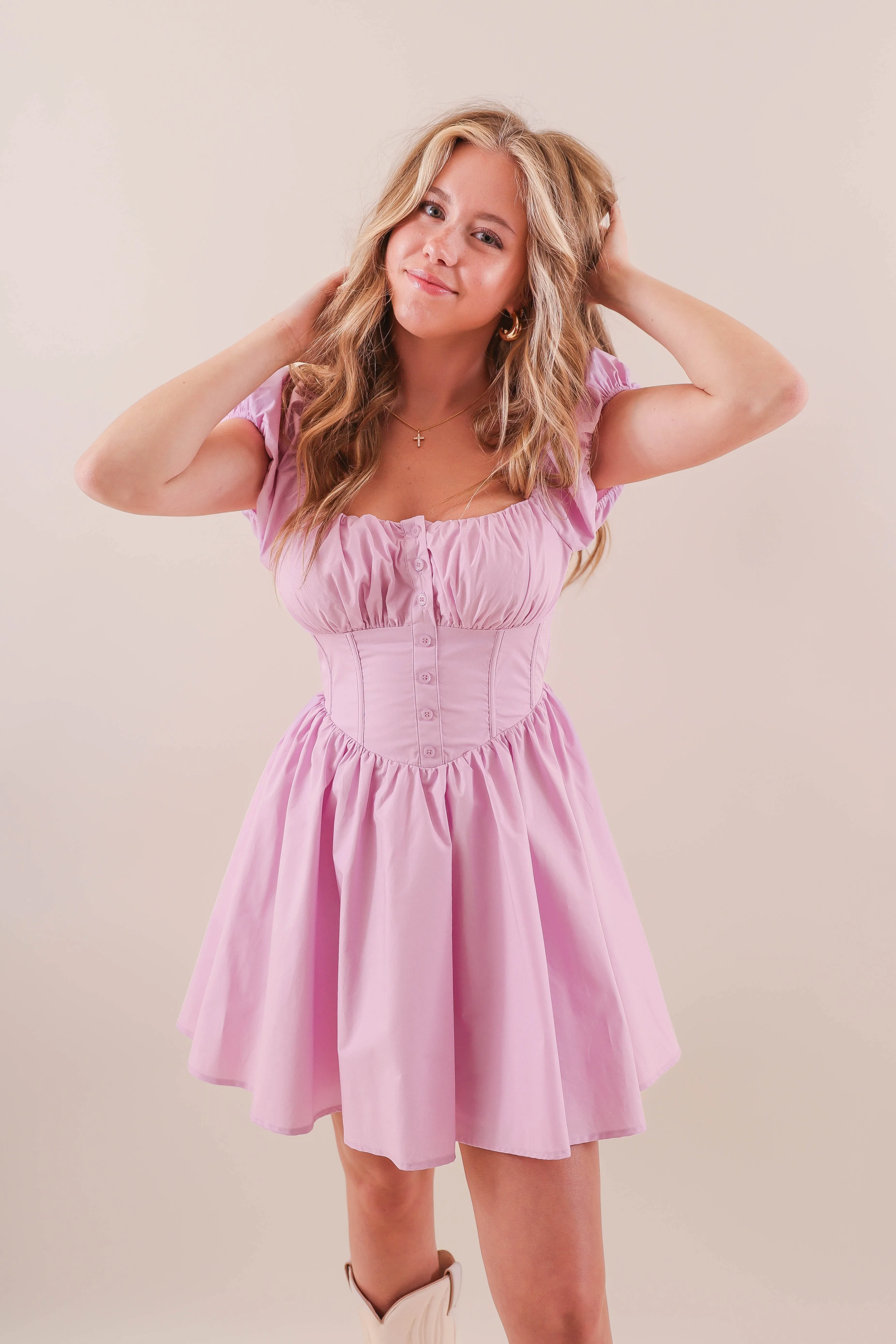You Had My Heart Dress-Lavender Metallic Finish Layered Form