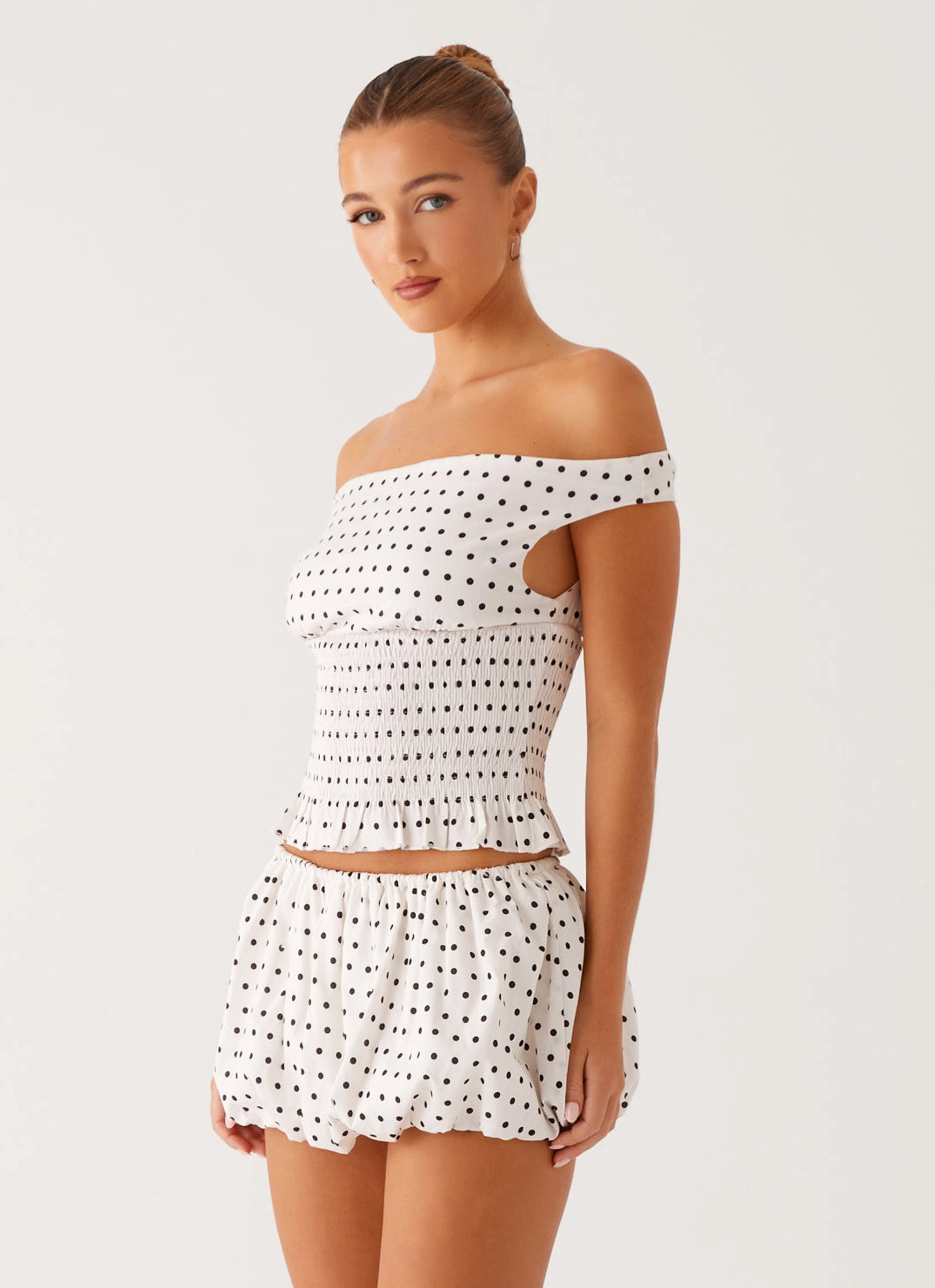 Essential Waist Heather Mini Skort - White Black Polka Dot