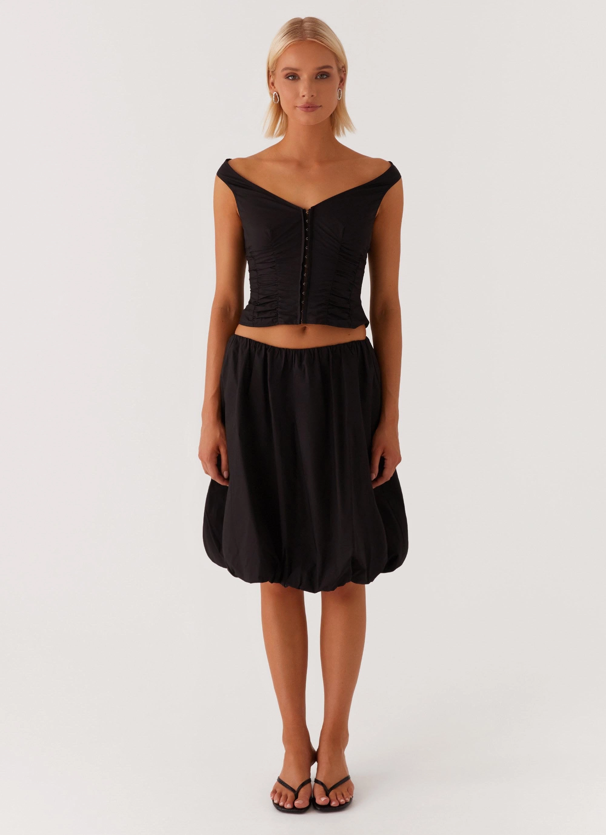 All Fit Relaxed Fit Design Make Way Bubble Midi Skirt - Black