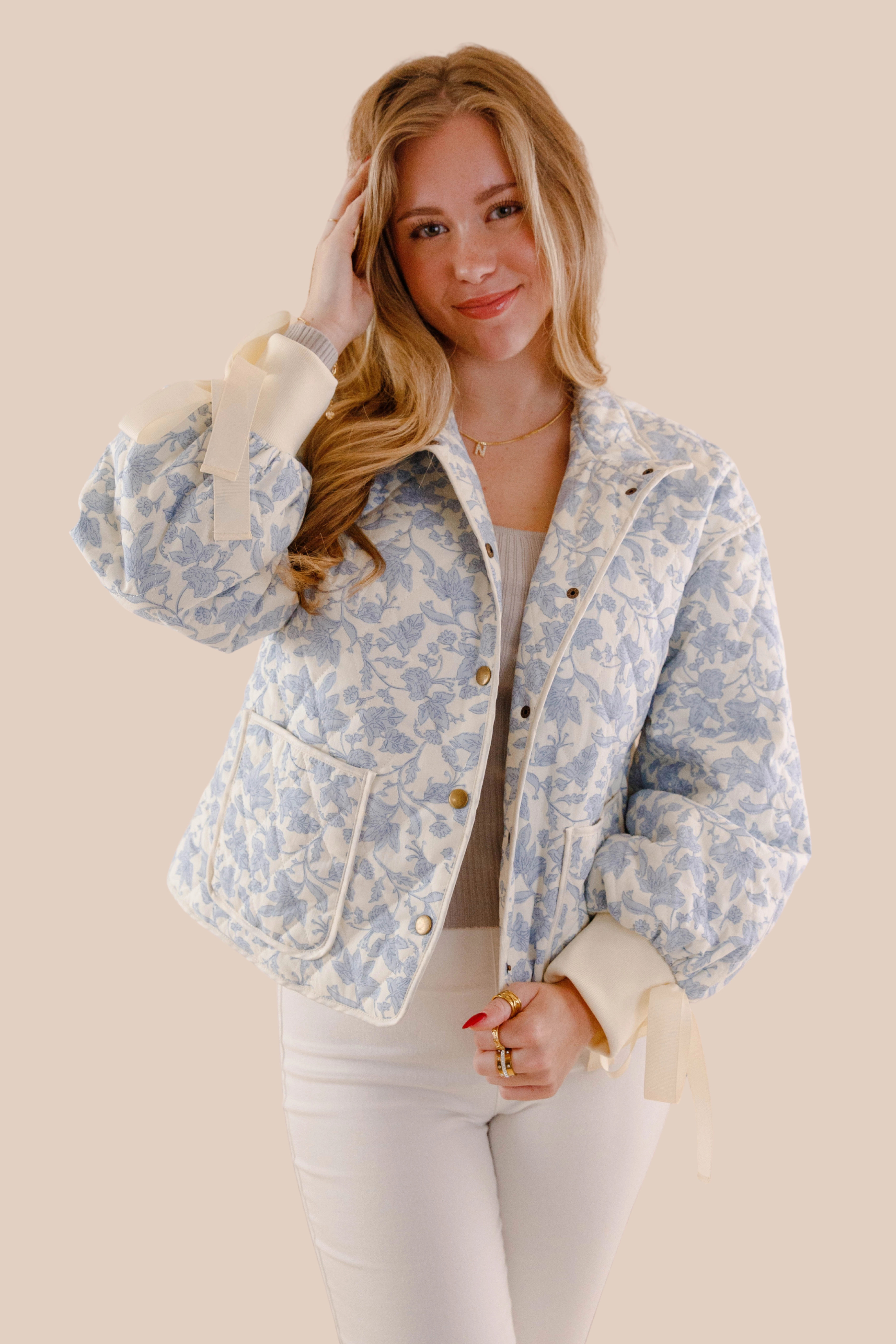 Ribbed Hem Finish Flex Fit Shoulder Construction RESTOCK: Began With You Jacket-Blue