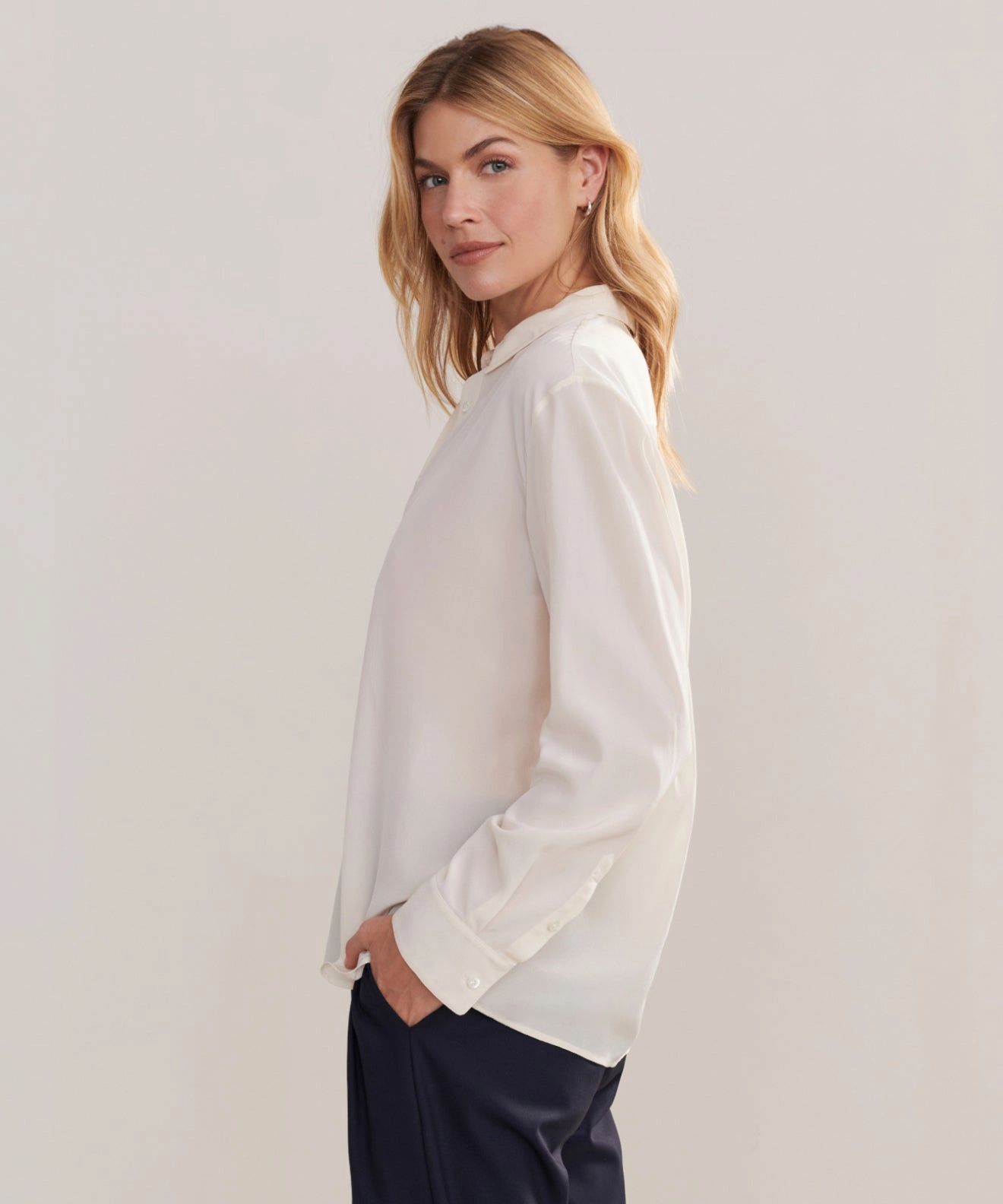 Reflective Safety Accents Layered Panel Design Silk Violette Shirt