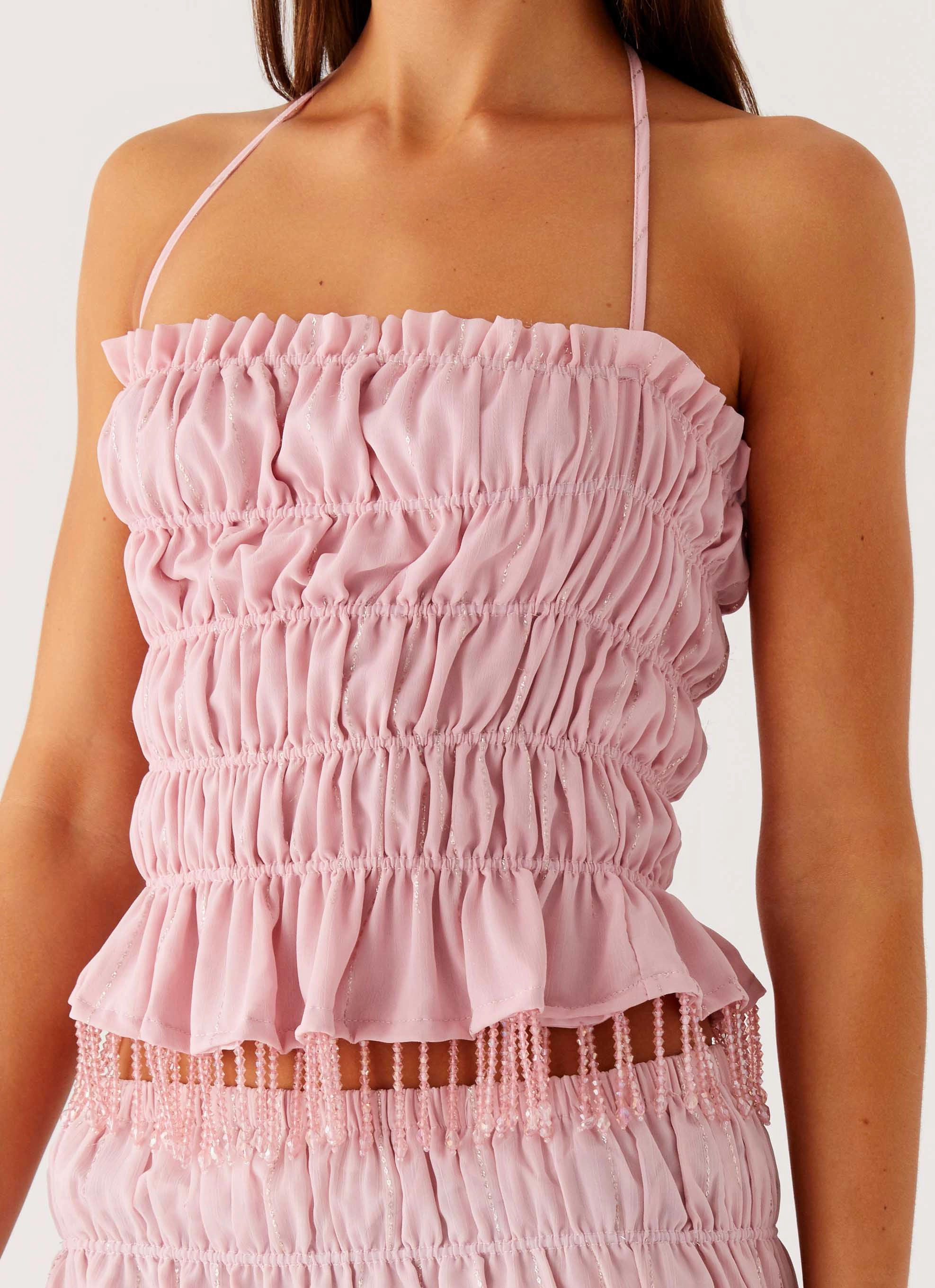 PolishedFinish Fashion Statement Shari Beaded Halter Top - Pink