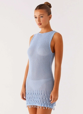 Miracle Beaded Crochet Mini Dress - Blue Low Key