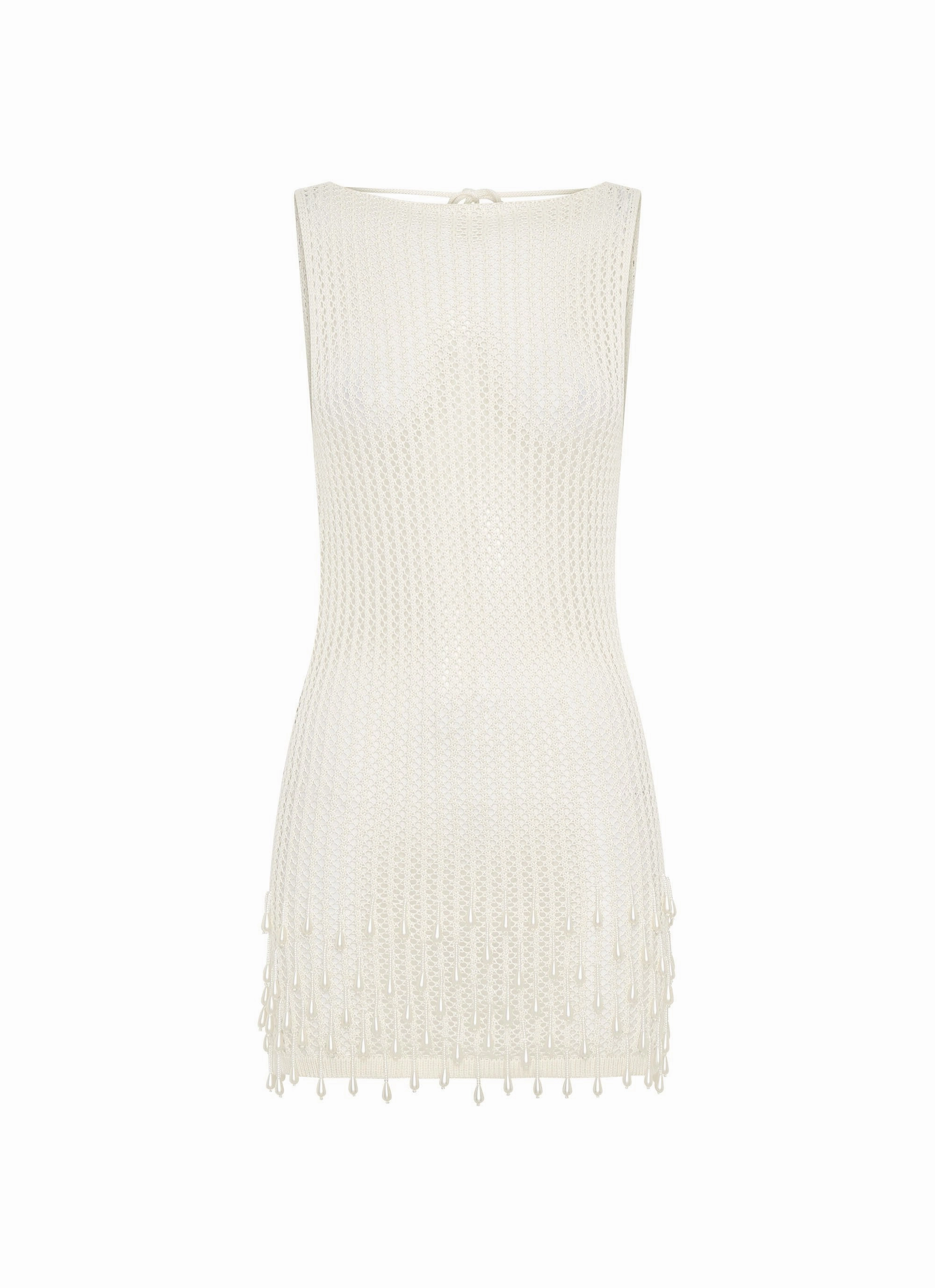 Satin-Finish Perfect Layers Miracle Beaded Crochet Mini Dress - Ivory