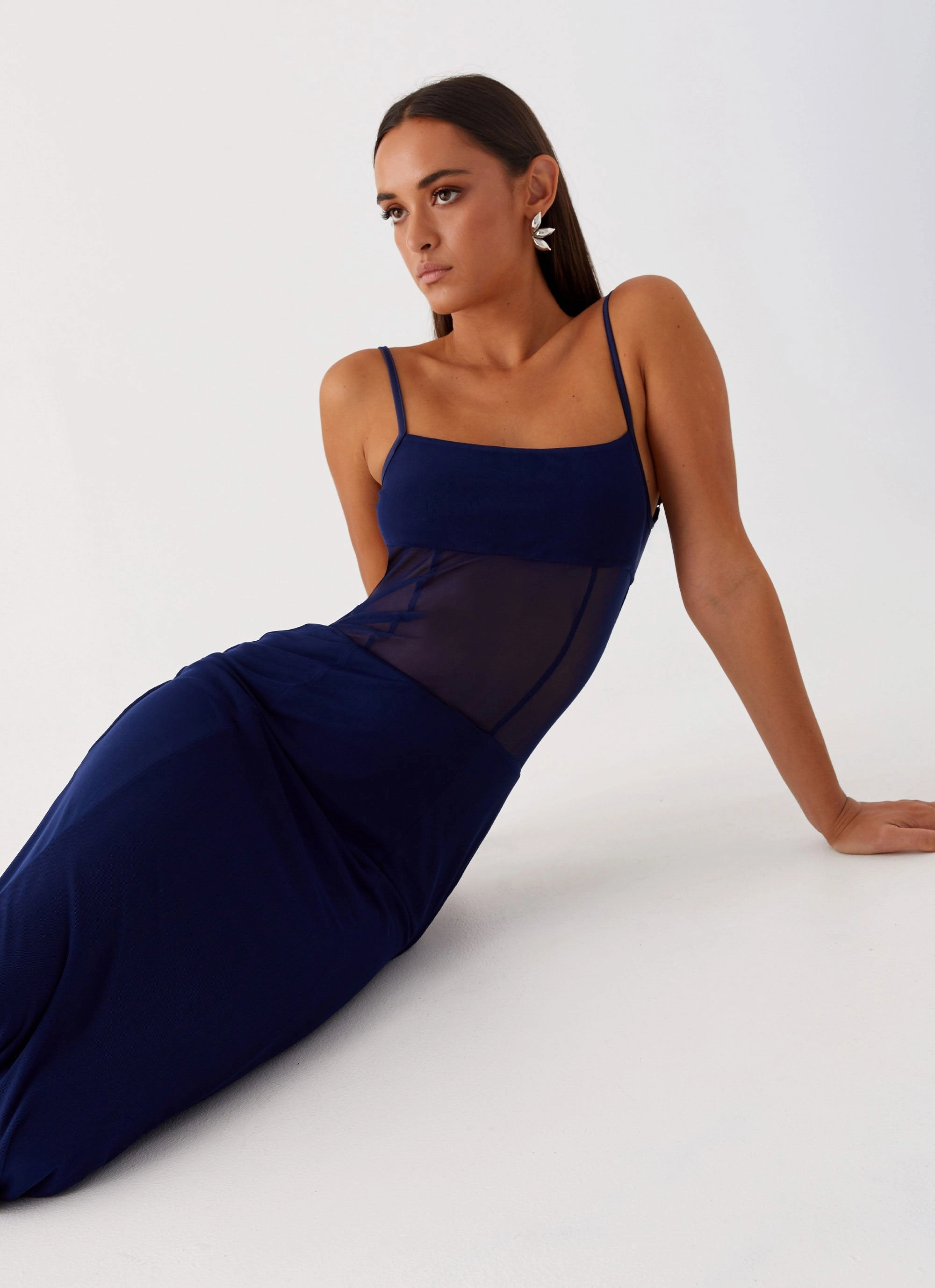 Miranda Maxi Dress - Navy Fitted Shape Gentle Flow