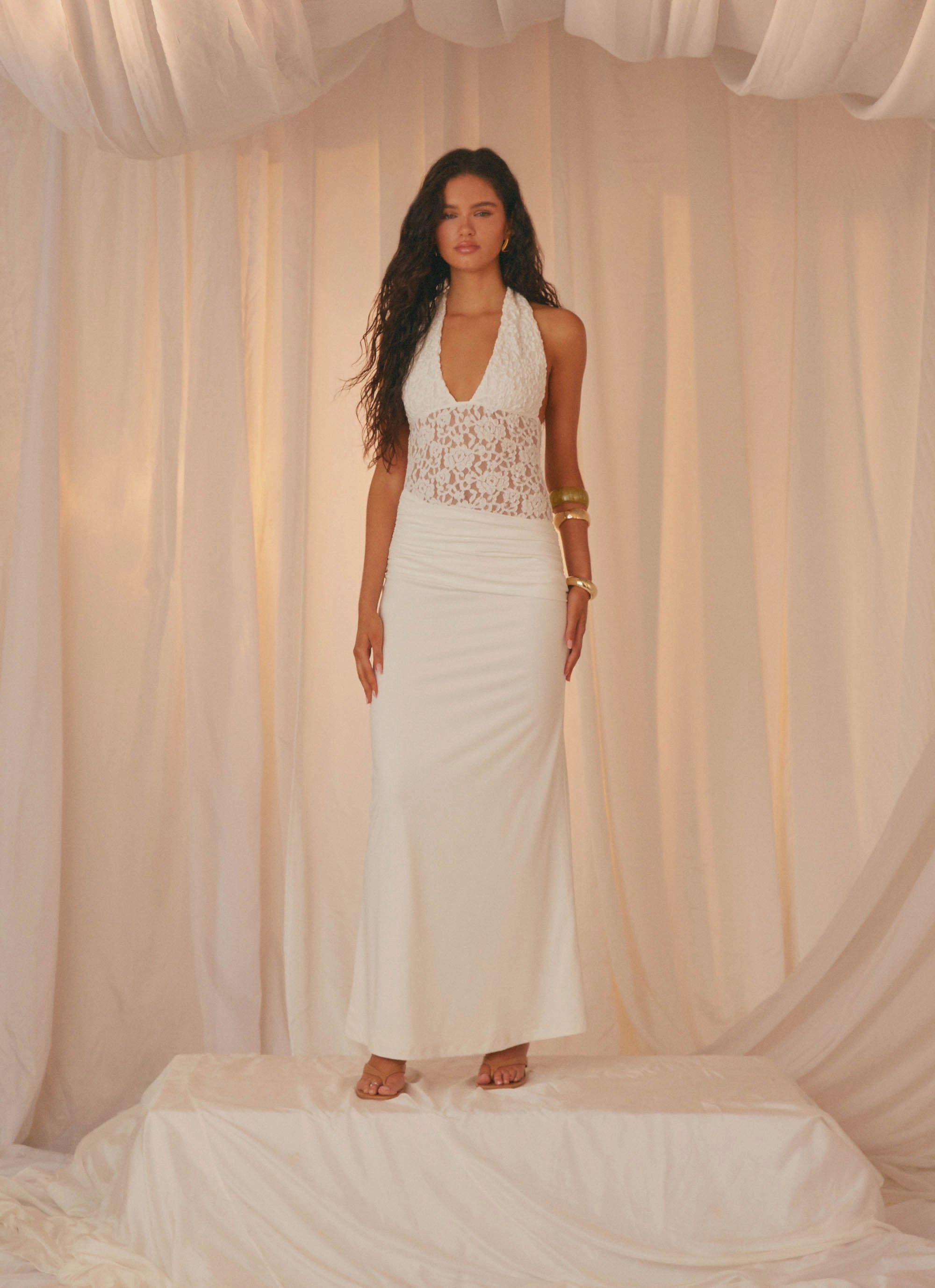 Miri Halter Maxi Dress - Ivory Fitted Style