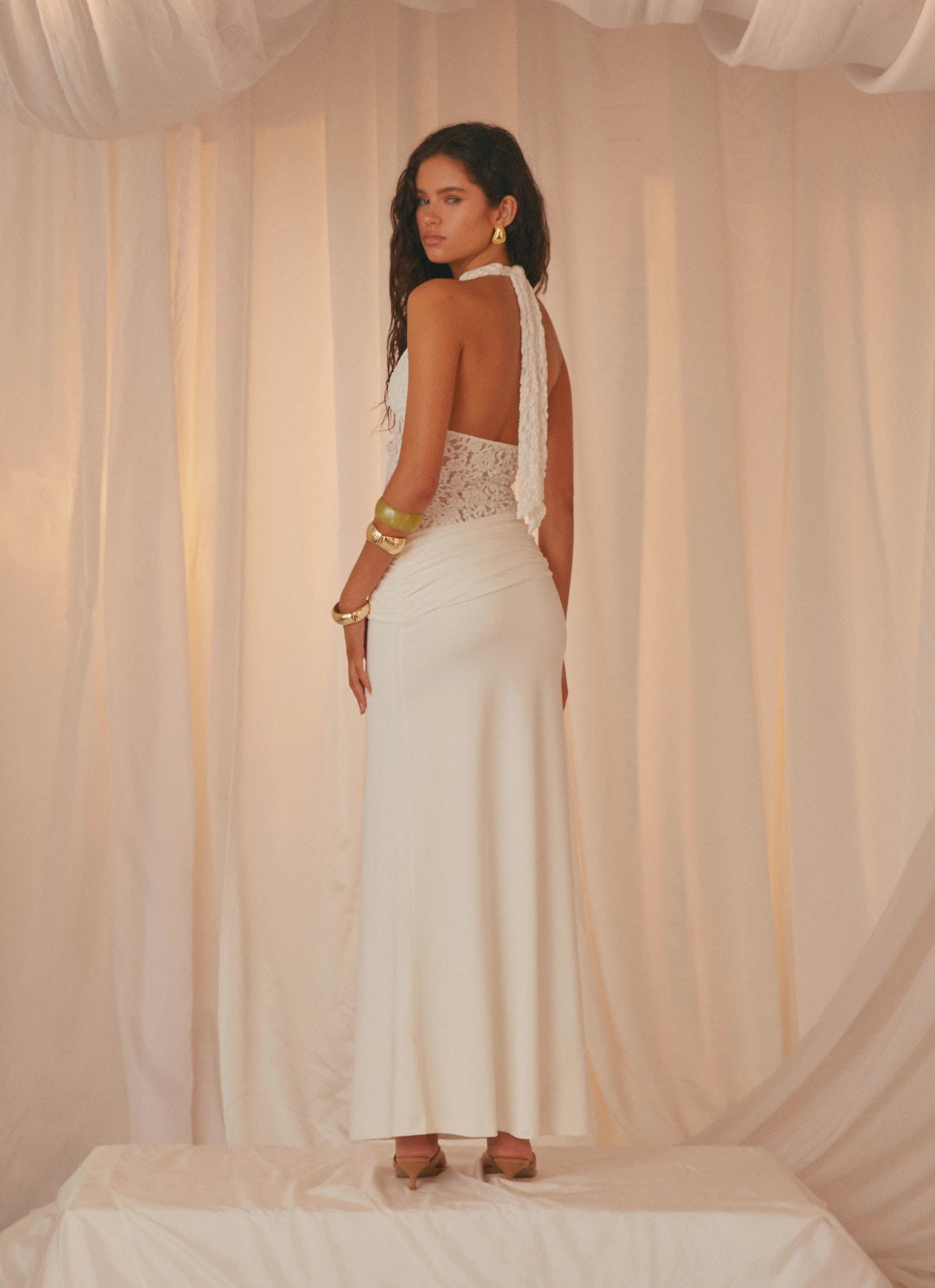 Embroidered-Detail Miri Halter Maxi Dress - Ivory