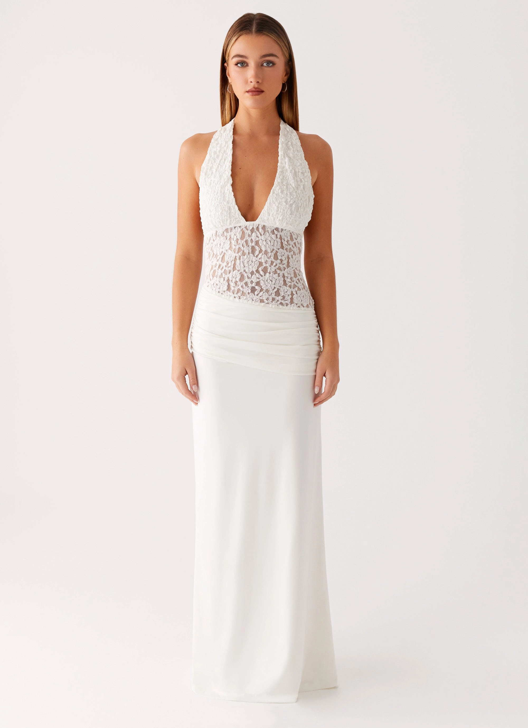 Miri Halter Maxi Dress - Ivory Calm Finish Luxe Touch