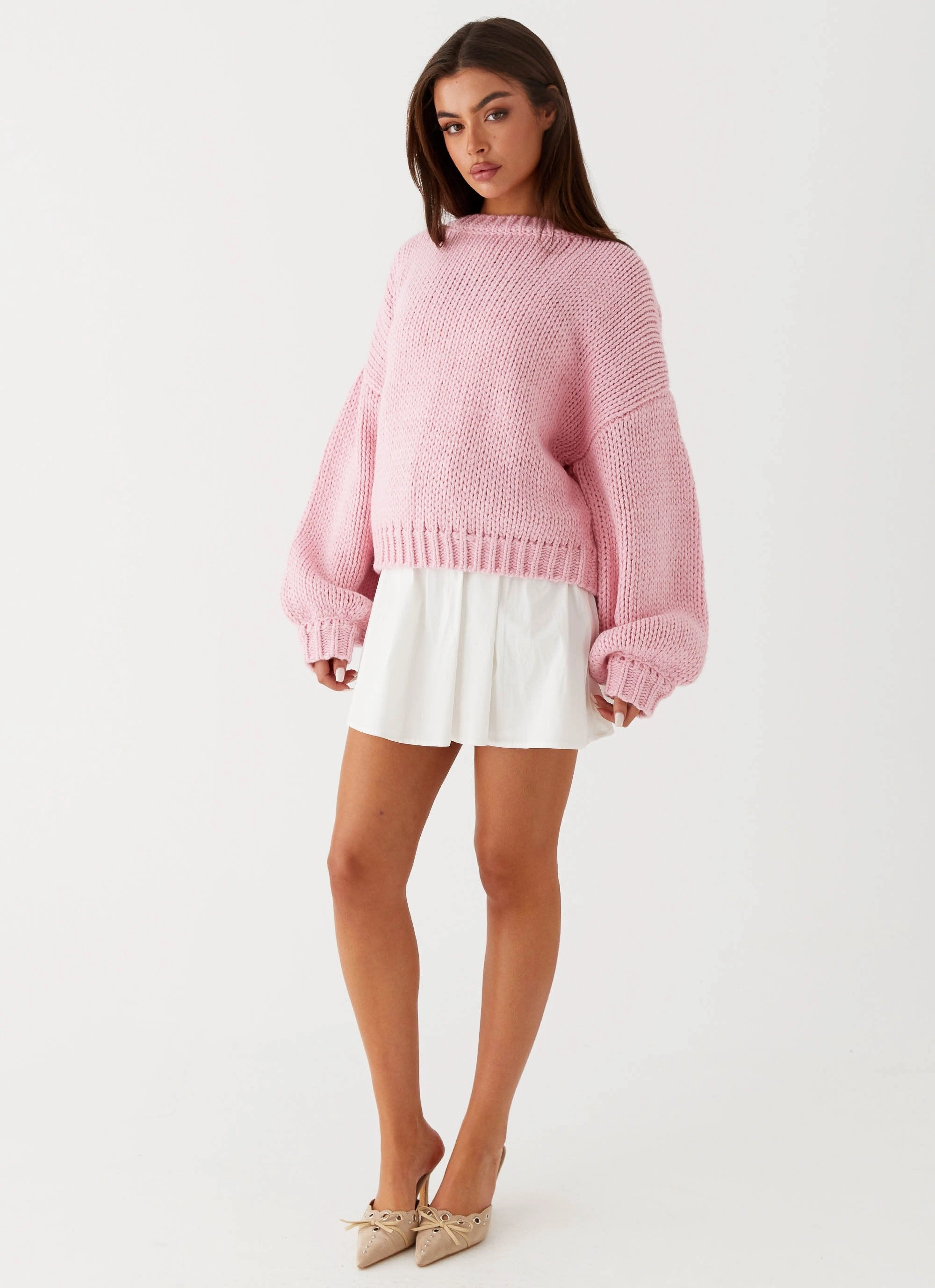 NonBulkyLayering Windproof Cuffs Costella Knit Sweater - Pink