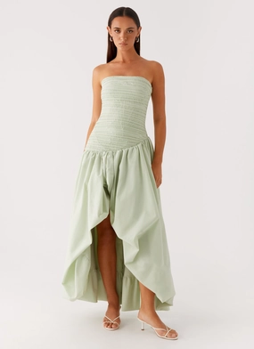 Misa Bubble Maxi Dress - Mint Linen-Blend