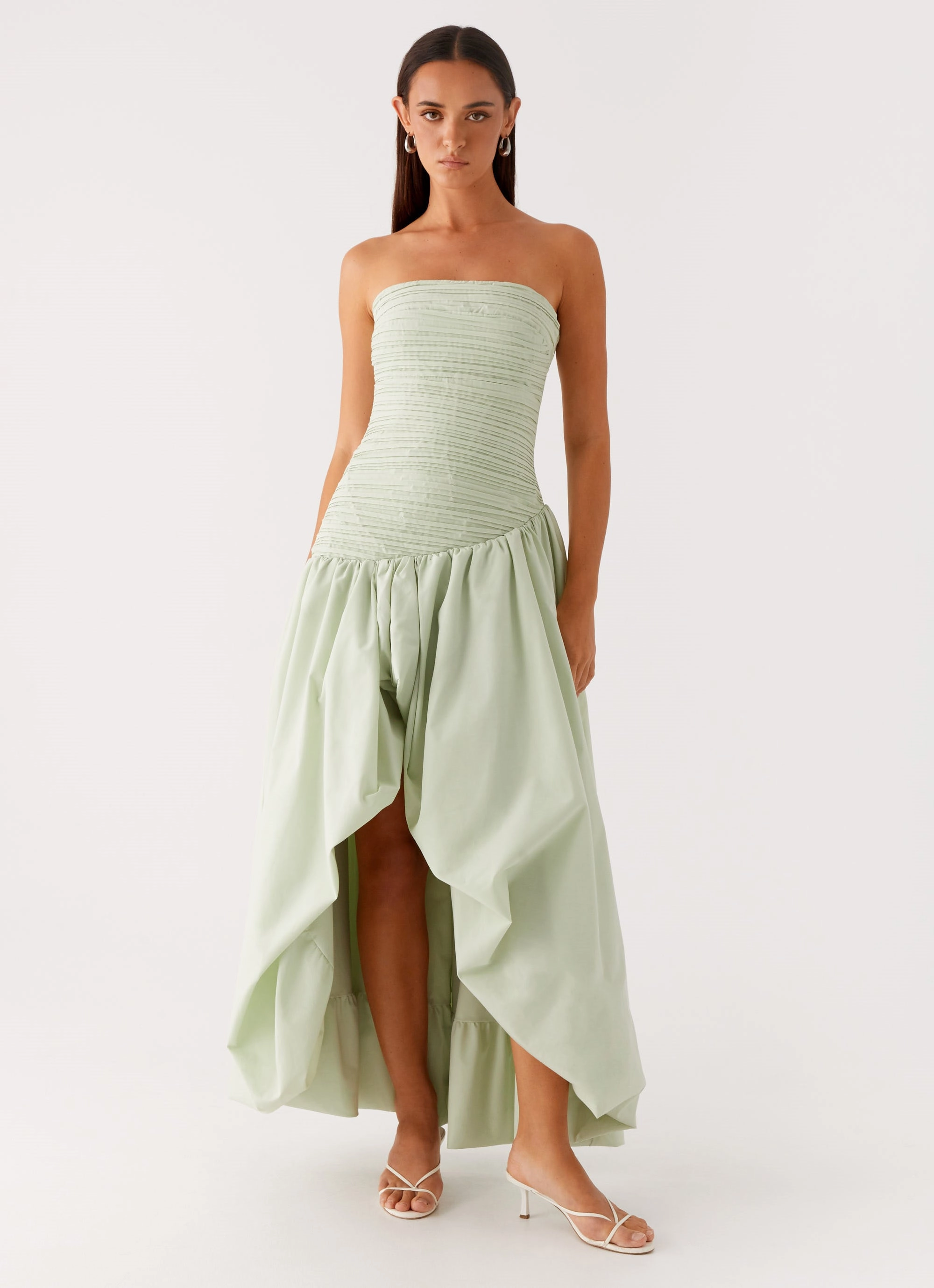 Misa Bubble Maxi Dress - Mint Linen-Blend