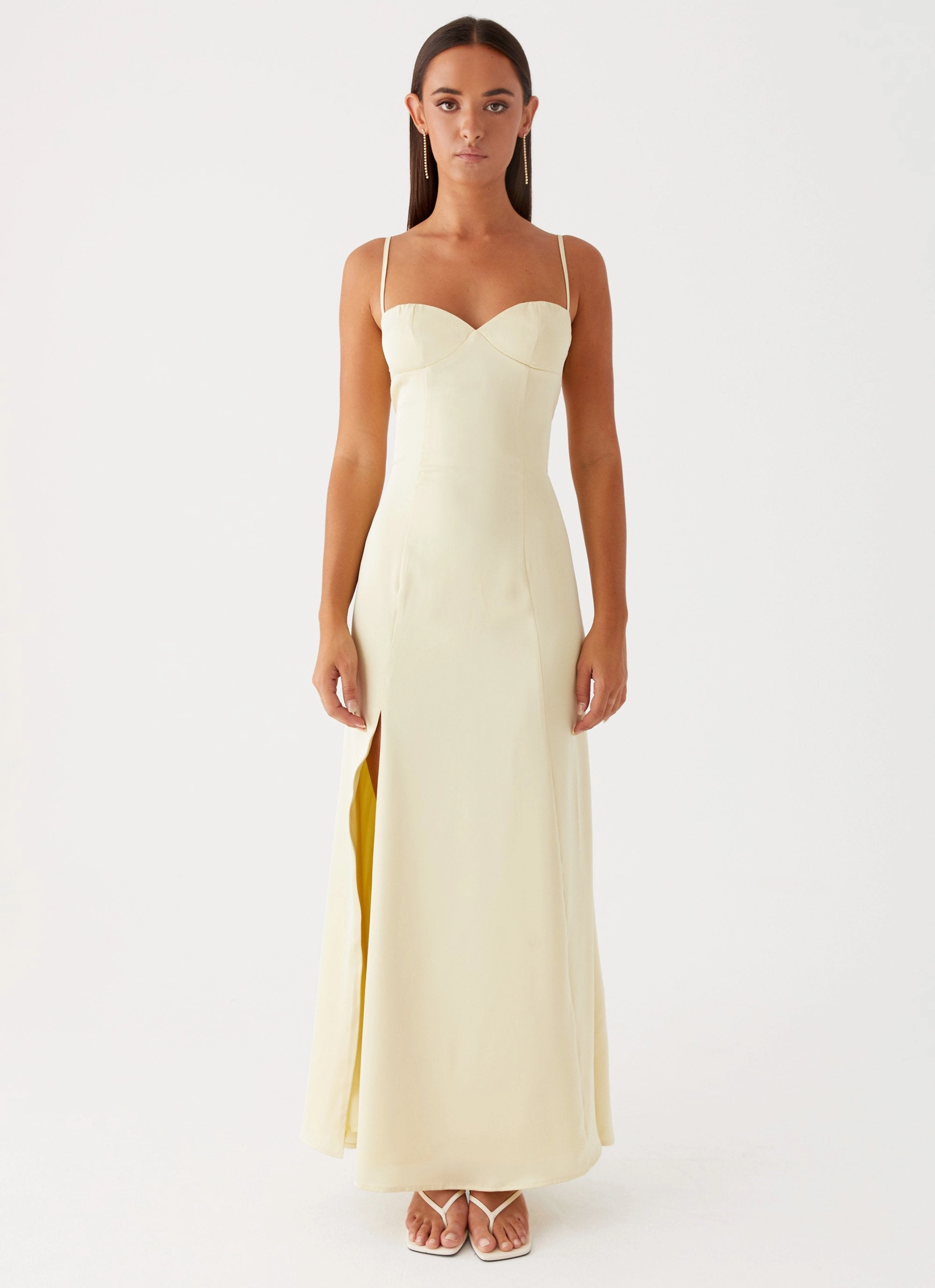 breathable fabric dress Gathered Skirt Miss Bloom Maxi Dress - Lemon