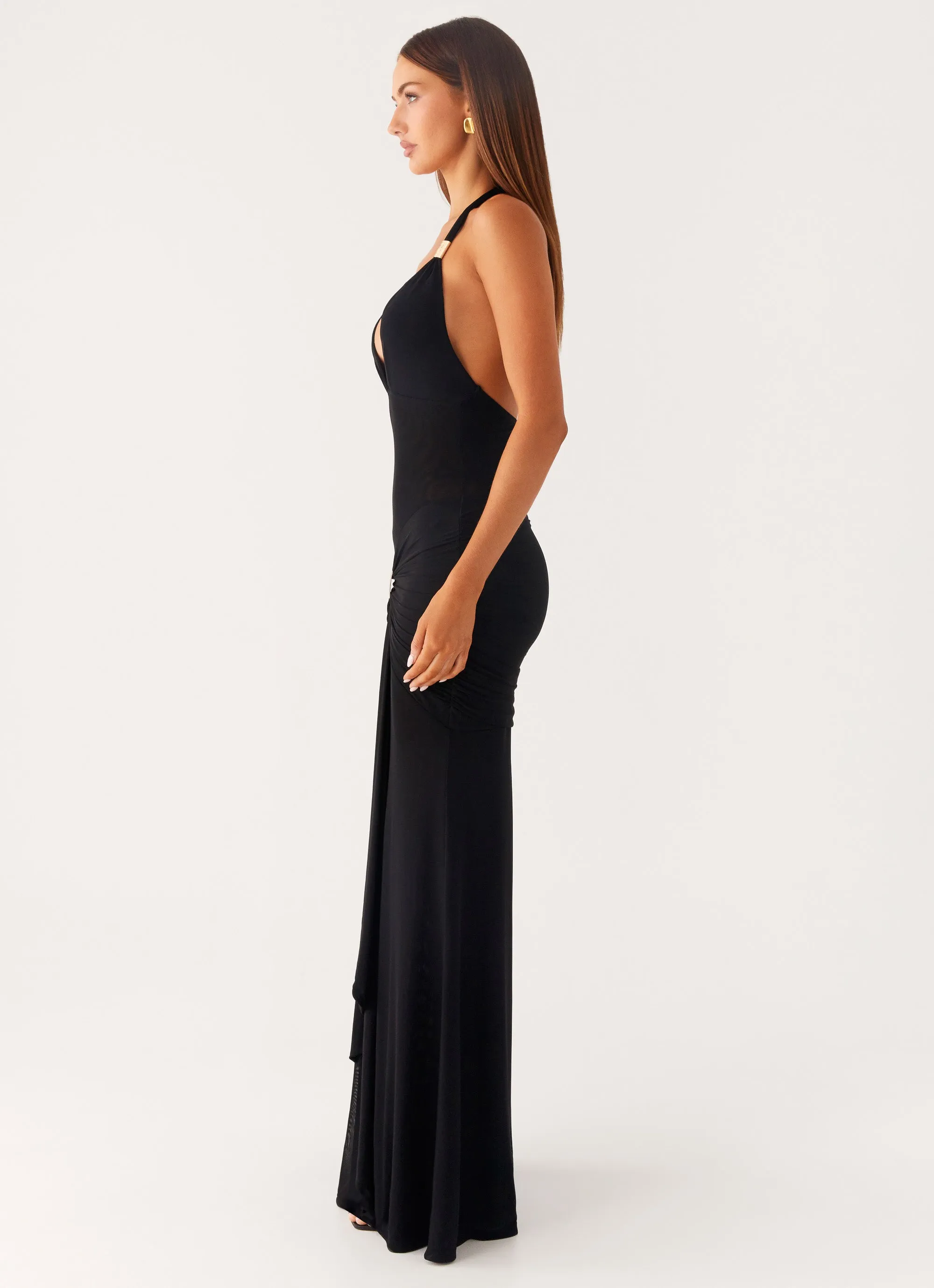 Miyah Halter Hardware Maxi Dress - Black Smooth Curve All Daywear