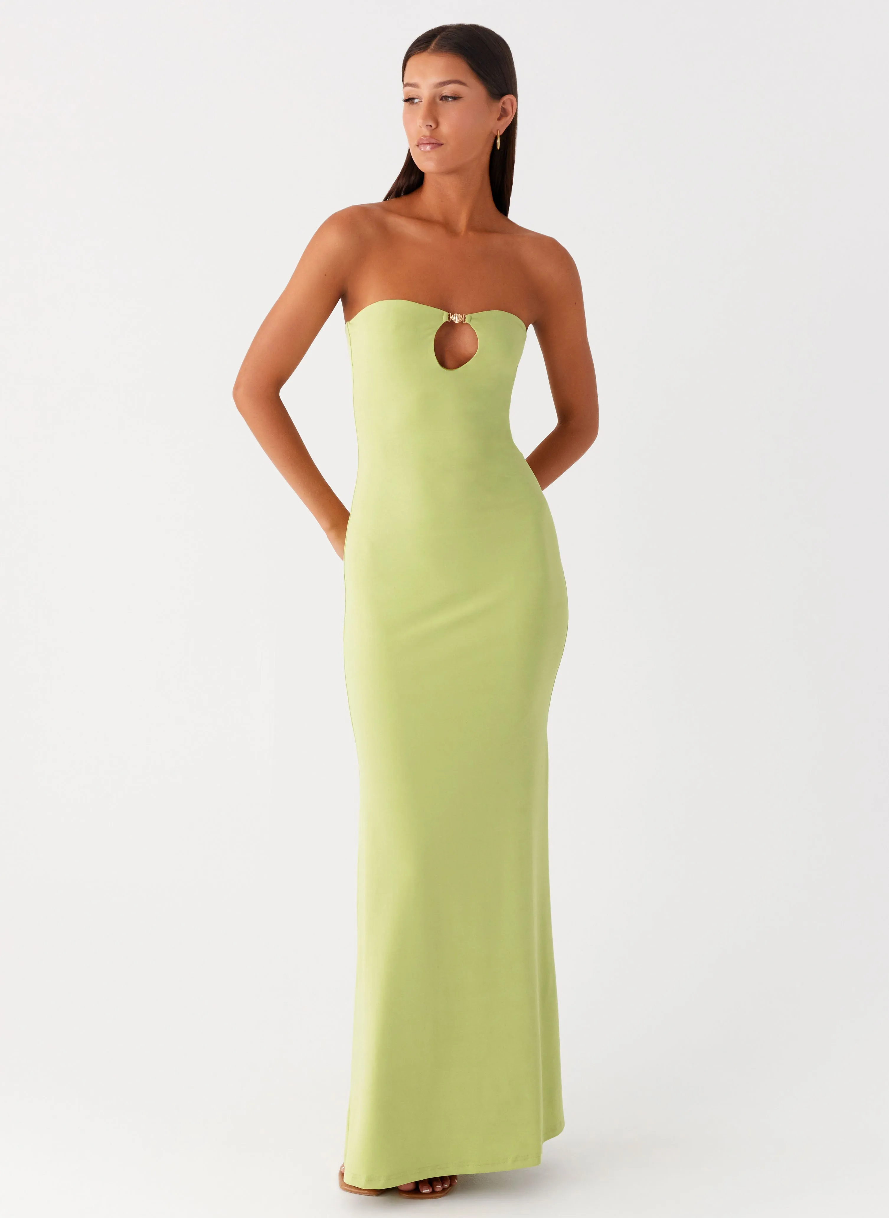 Moara Cut Out Maxi Dress - Lime Green Slim-fit Coral Soft