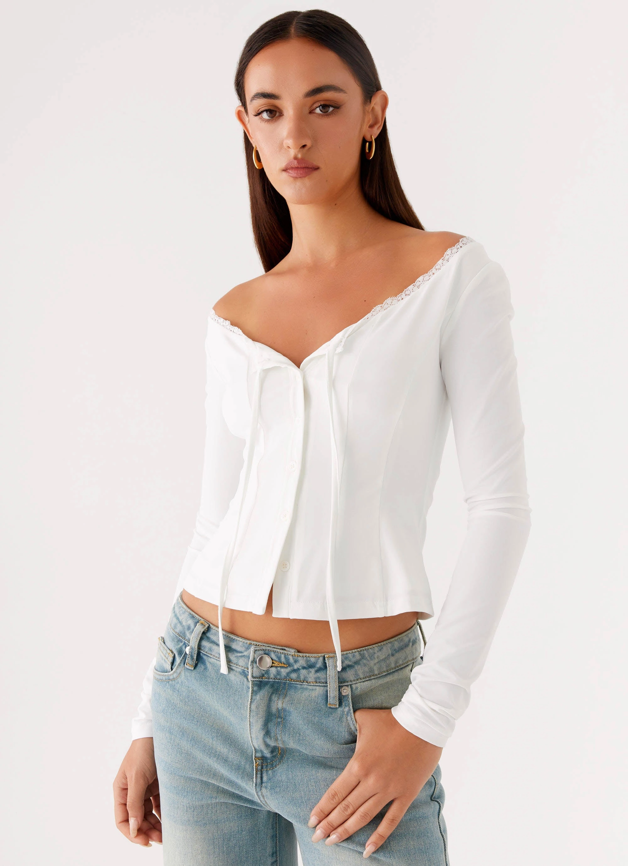 Moda Long Sleeve Top - White Garment Washed AntiPillingSurface