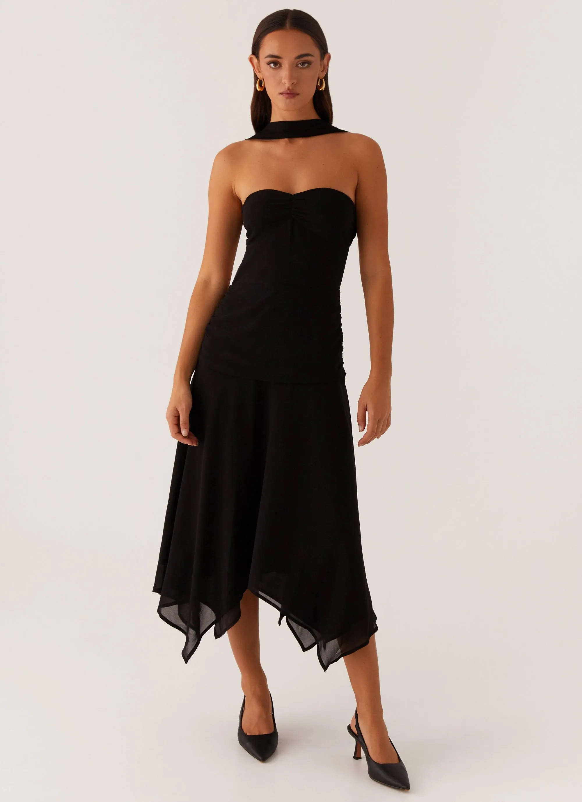 Leto Chiffon Midi Dress - Black CrinkleResistantWeave