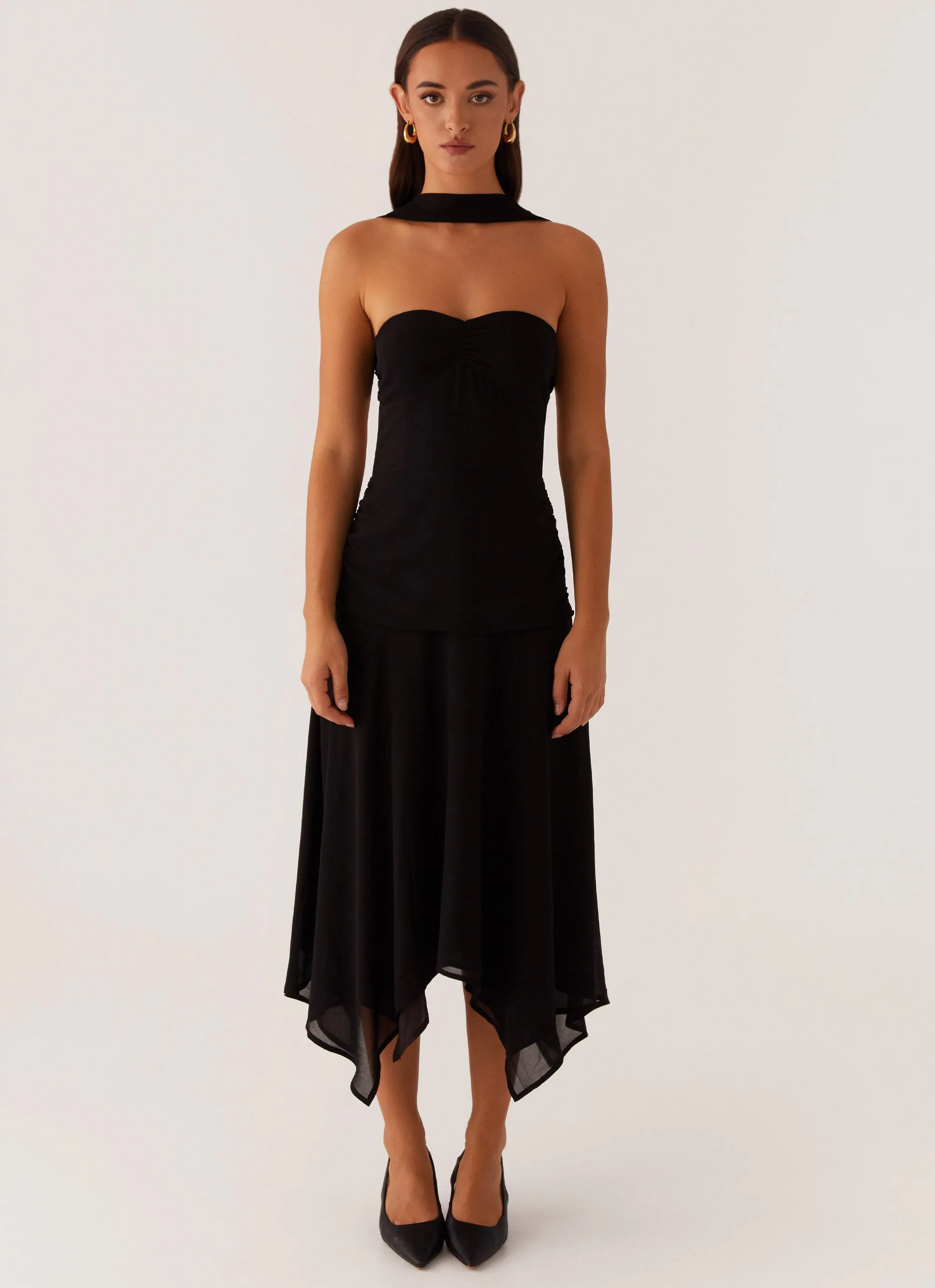 Casual Chic Wear Elegant Look Leto Chiffon Midi Dress - Black