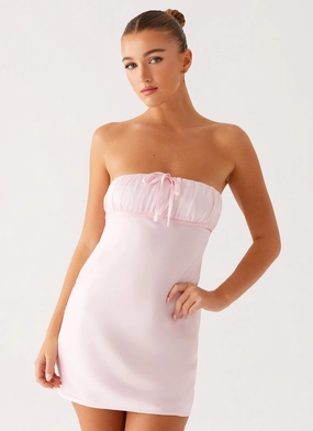 Evity Mini Dress - Pink Beaded-Edge Shiny surface