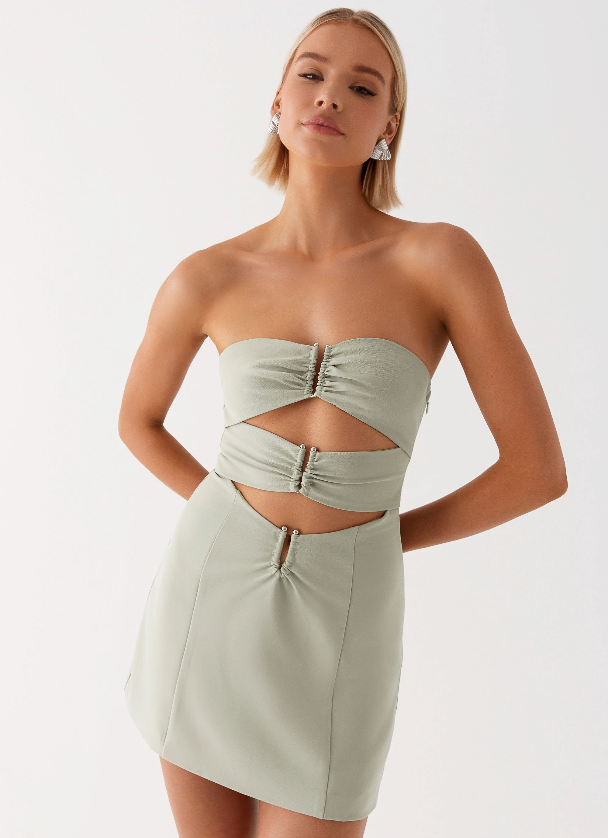 Tailored Elegance Roxie Mini Dress - Khaki