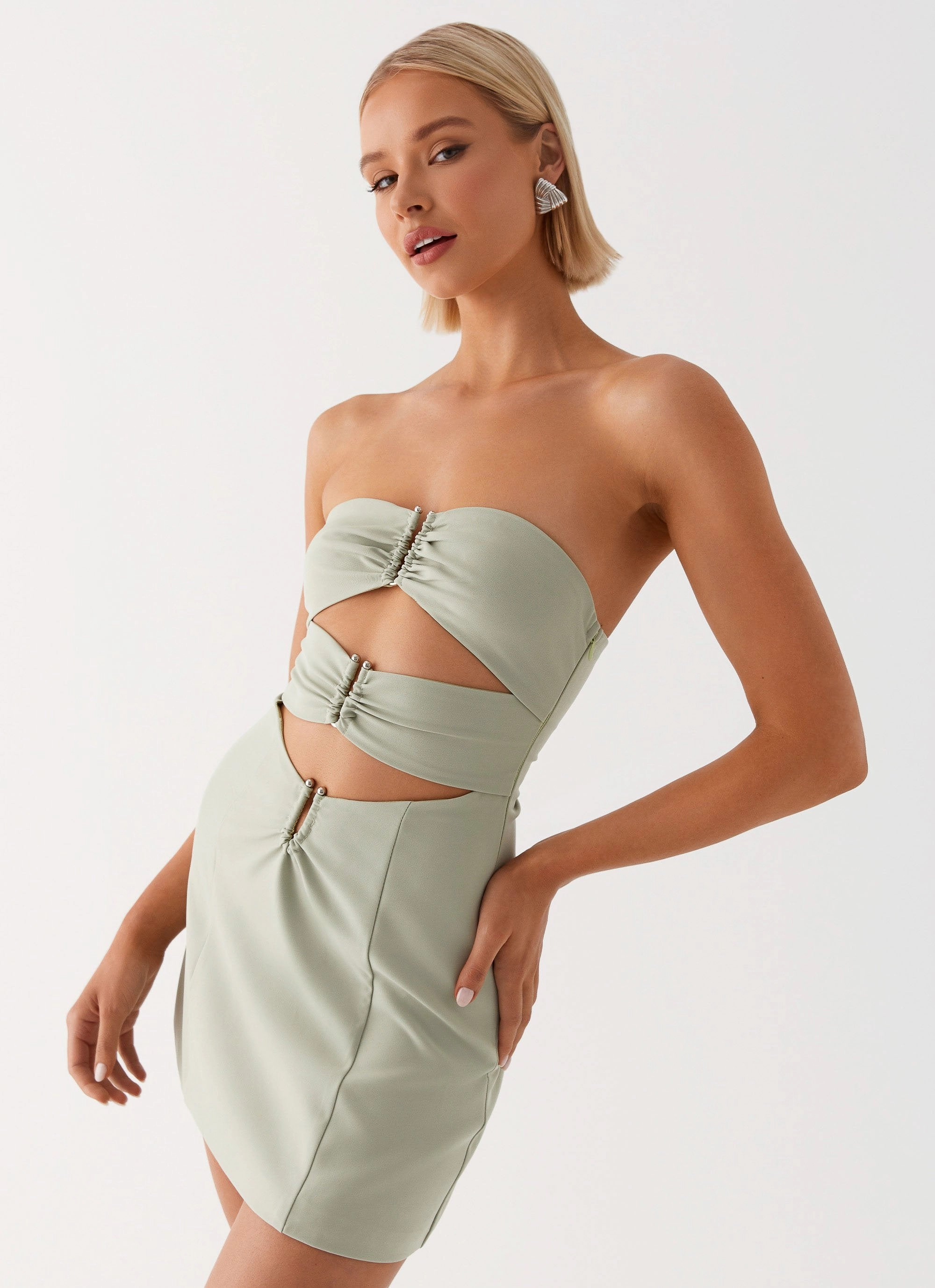 Polished Cut Daytime Look Roxie Mini Dress - Khaki