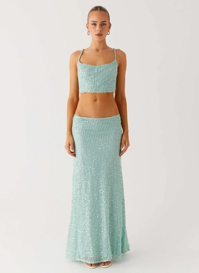 Retro design MultiPocket Amoura Sequin Cowl Top - Mint Sage