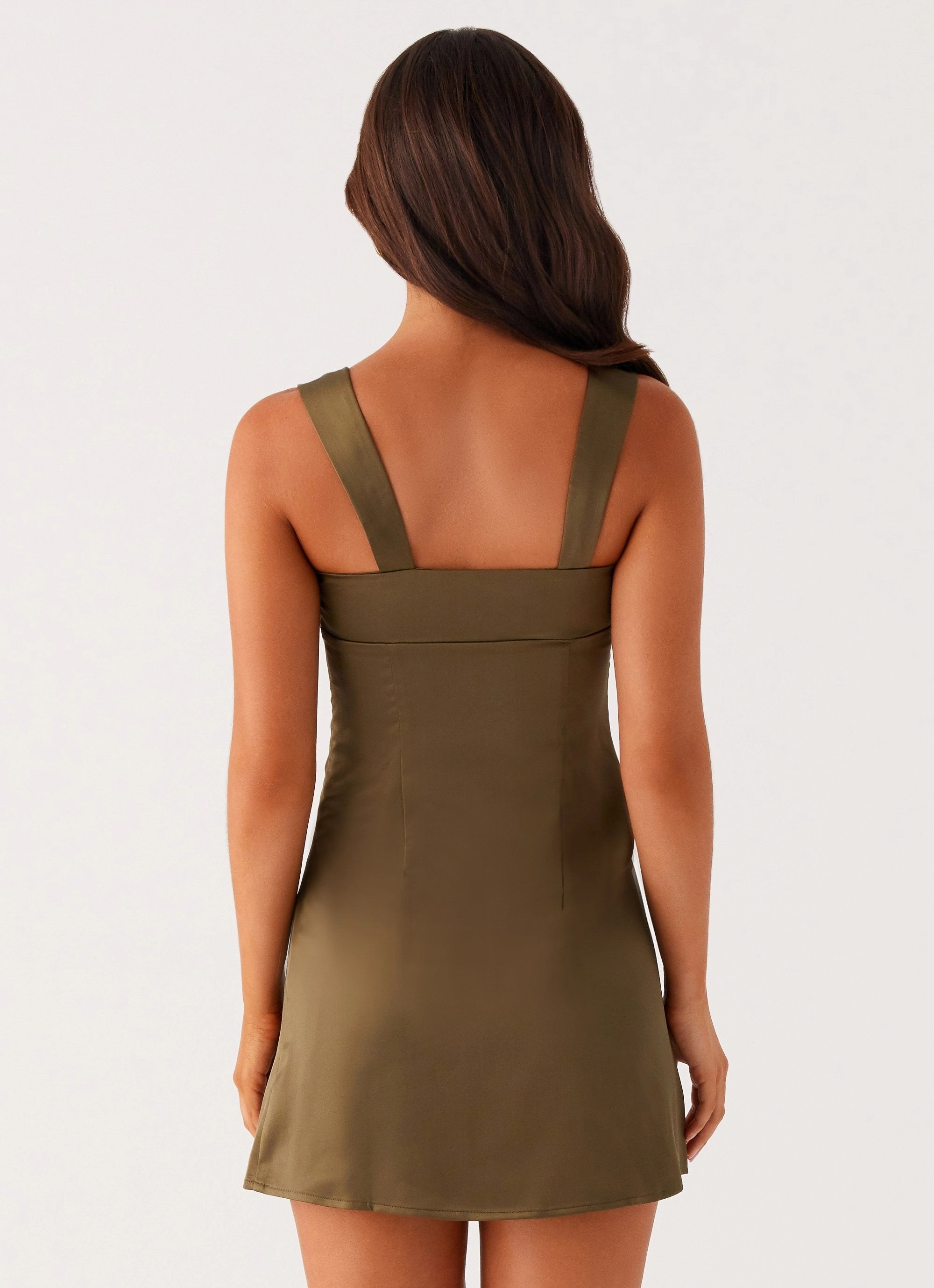 Odette Satin Mini Dress - Khaki Sleek Flex