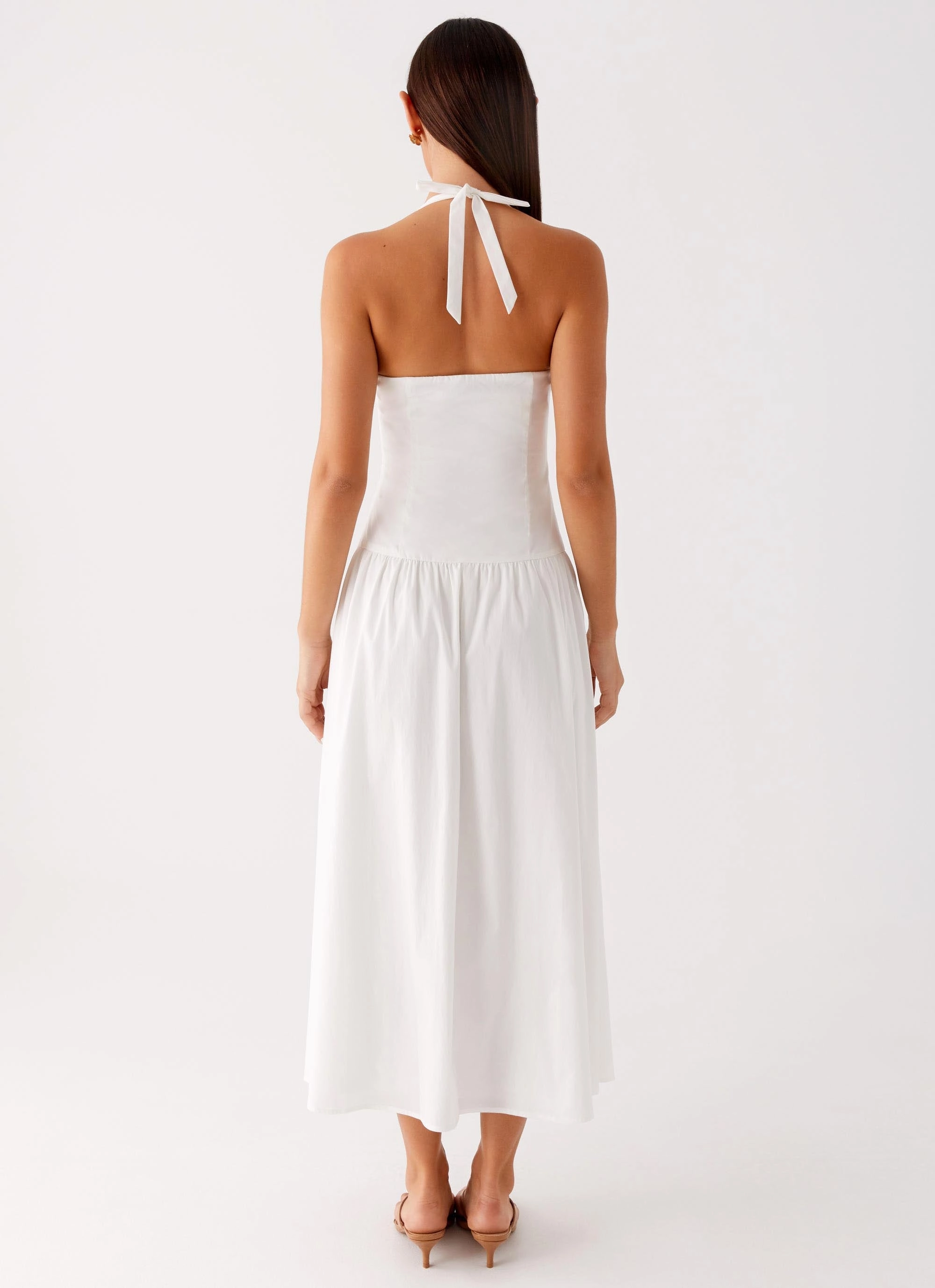 Silky Form Raglan-Sleeve Vento Midi Dress - White
