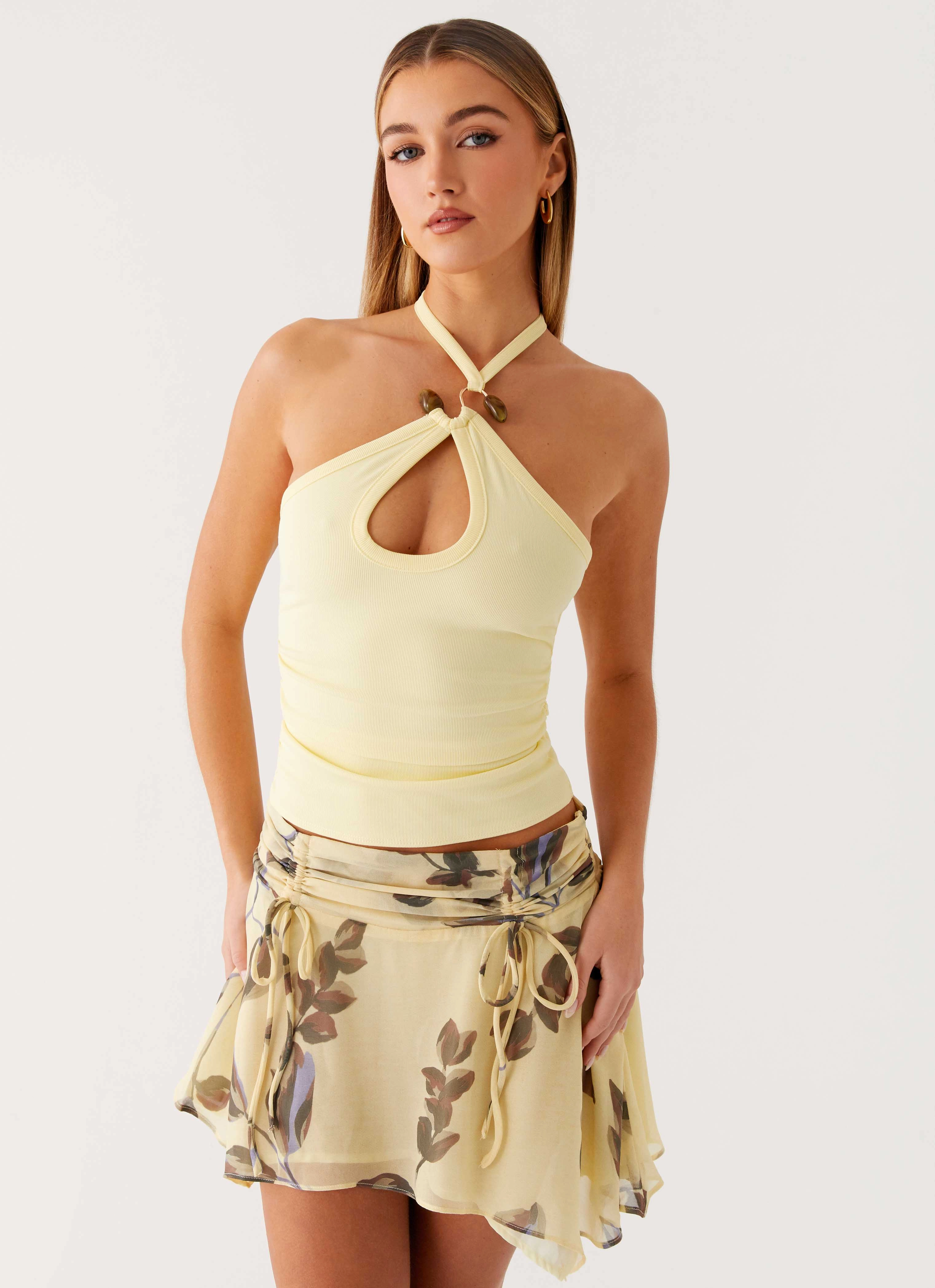 Feya Halter Neck Top - Yellow Anti Static Cloth Blend