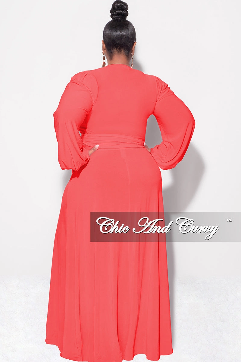 Final Sale Plus Size 2pc Long Sleeve Crop Tie Top and Skirt Set in Orange Bold Design Active Fit