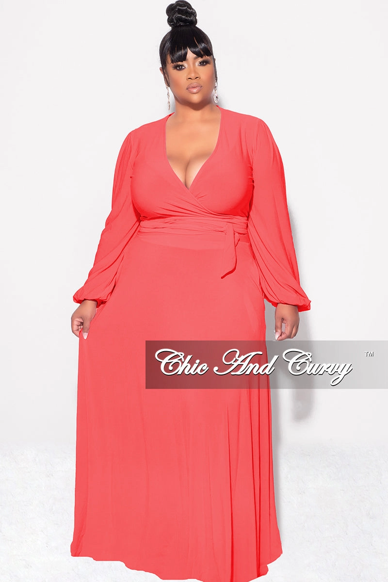 Flexible Durability UVProtectionCoating Final Sale Plus Size 2pc Long Sleeve Crop Tie Top and Skirt Set in Orange