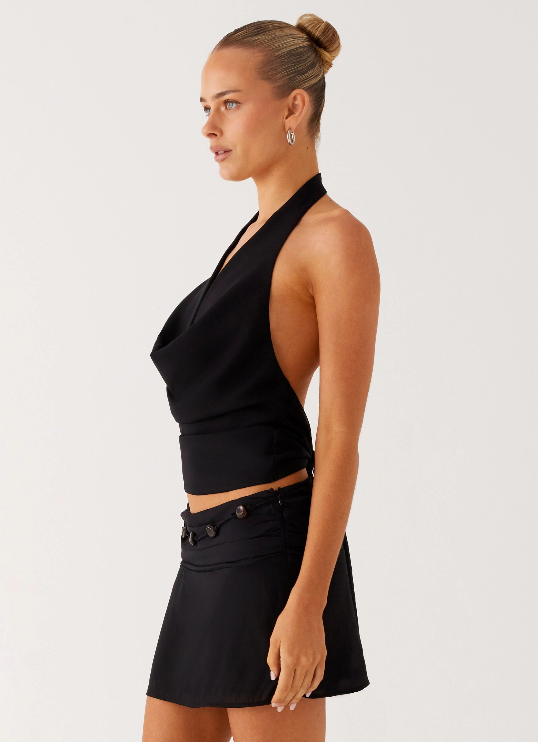 Flexible Knit Blend Amalia Cowl Top - Black