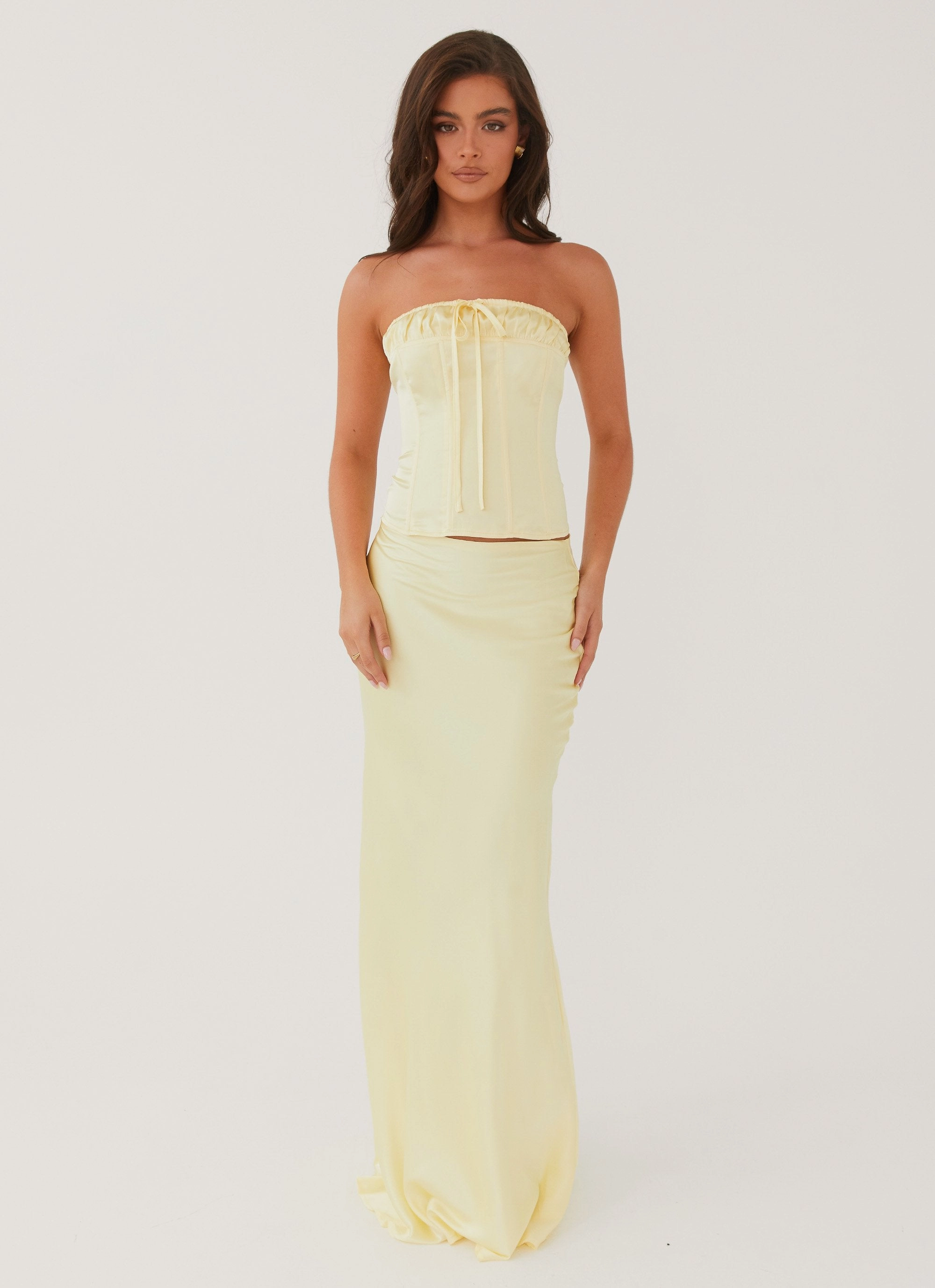 Golden Grace Bustier Top - Lemon LightweightLayeredFabric