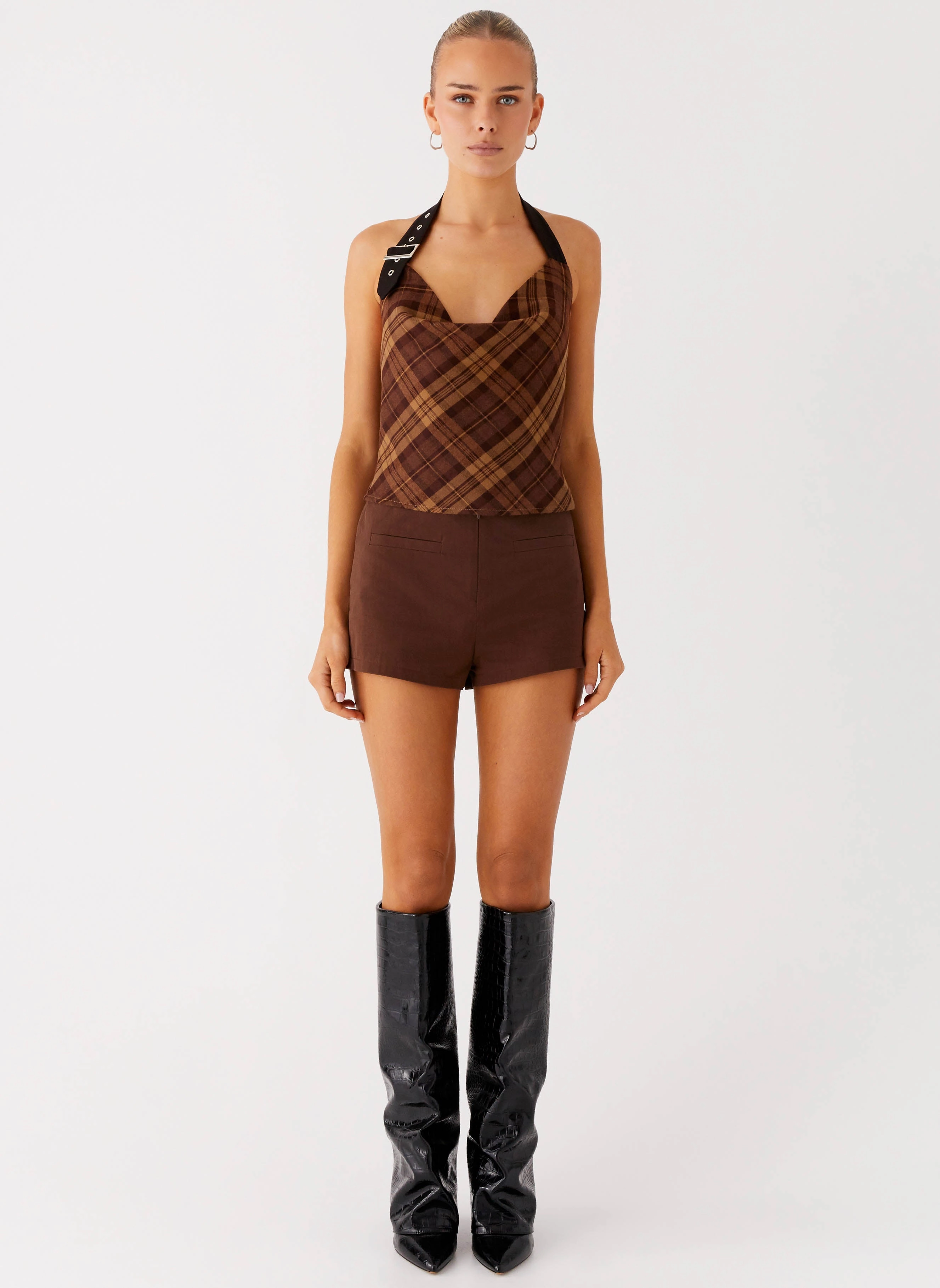 Antimicrobial Treatment Stateside Cowl Top - Plaid
